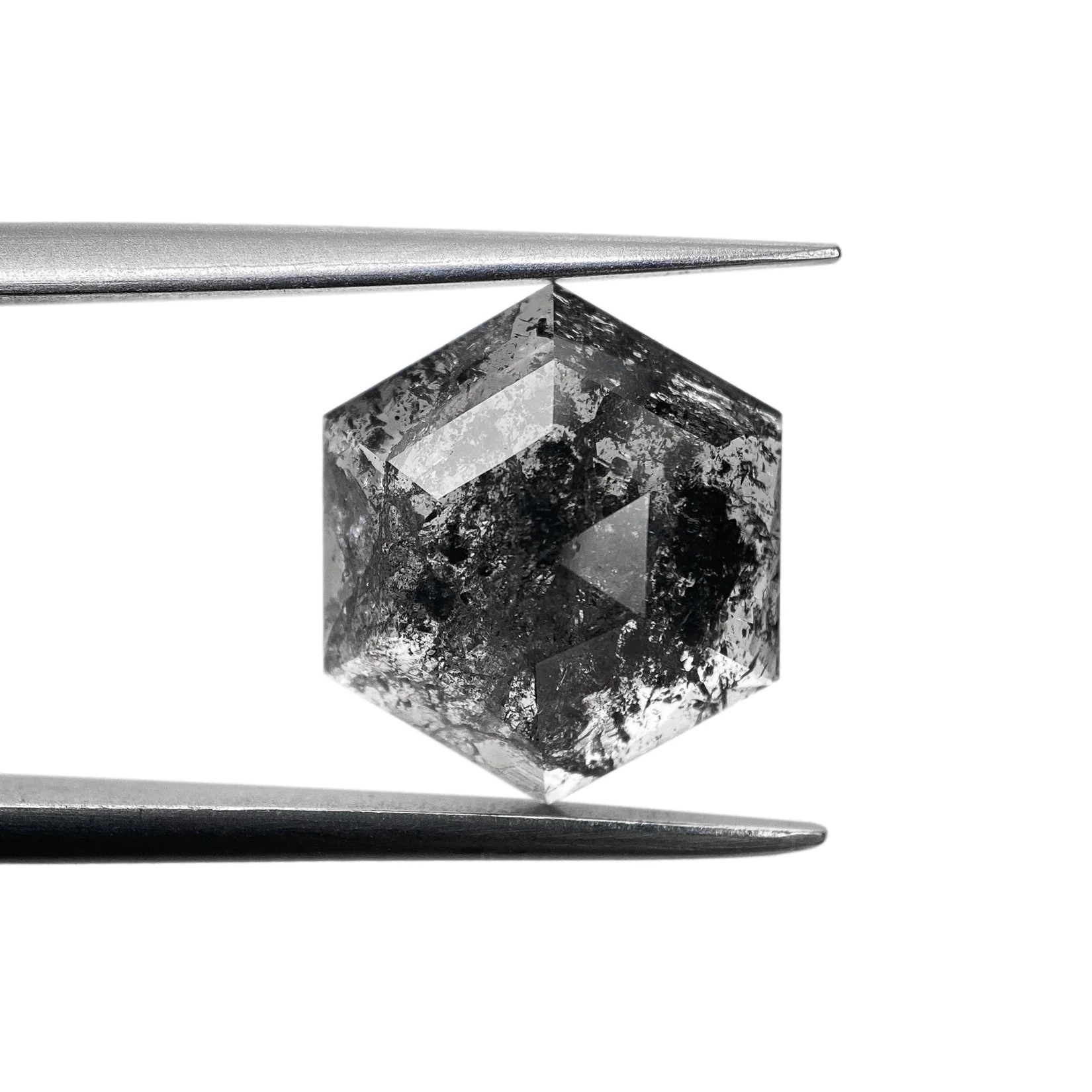 3.11ct | Salt & Pepper Hexagon Shape Rose Cut Diamond - Image 2