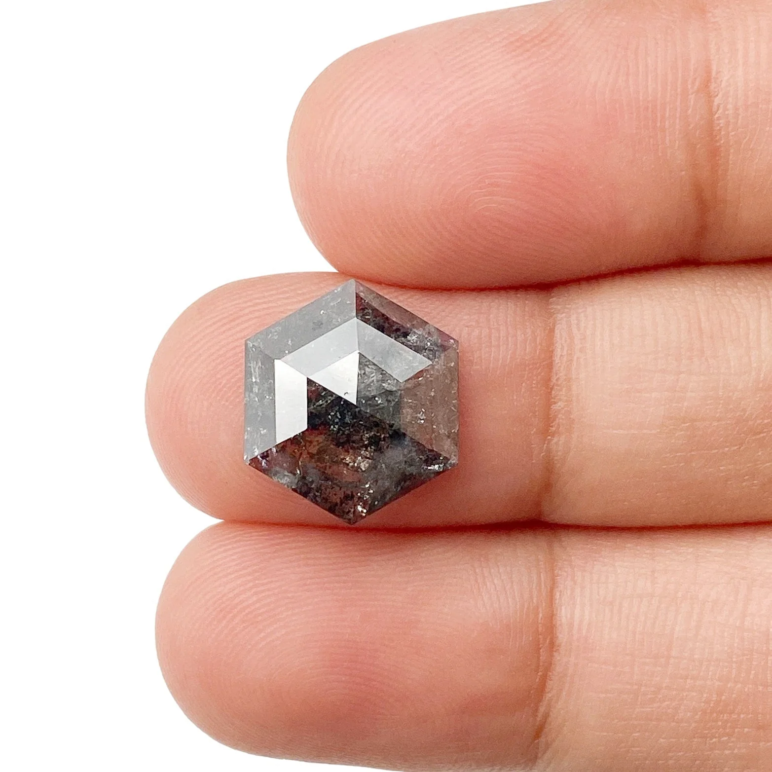 3.11ct | Salt & Pepper Hexagon Shape Rose Cut Diamond - Image 3