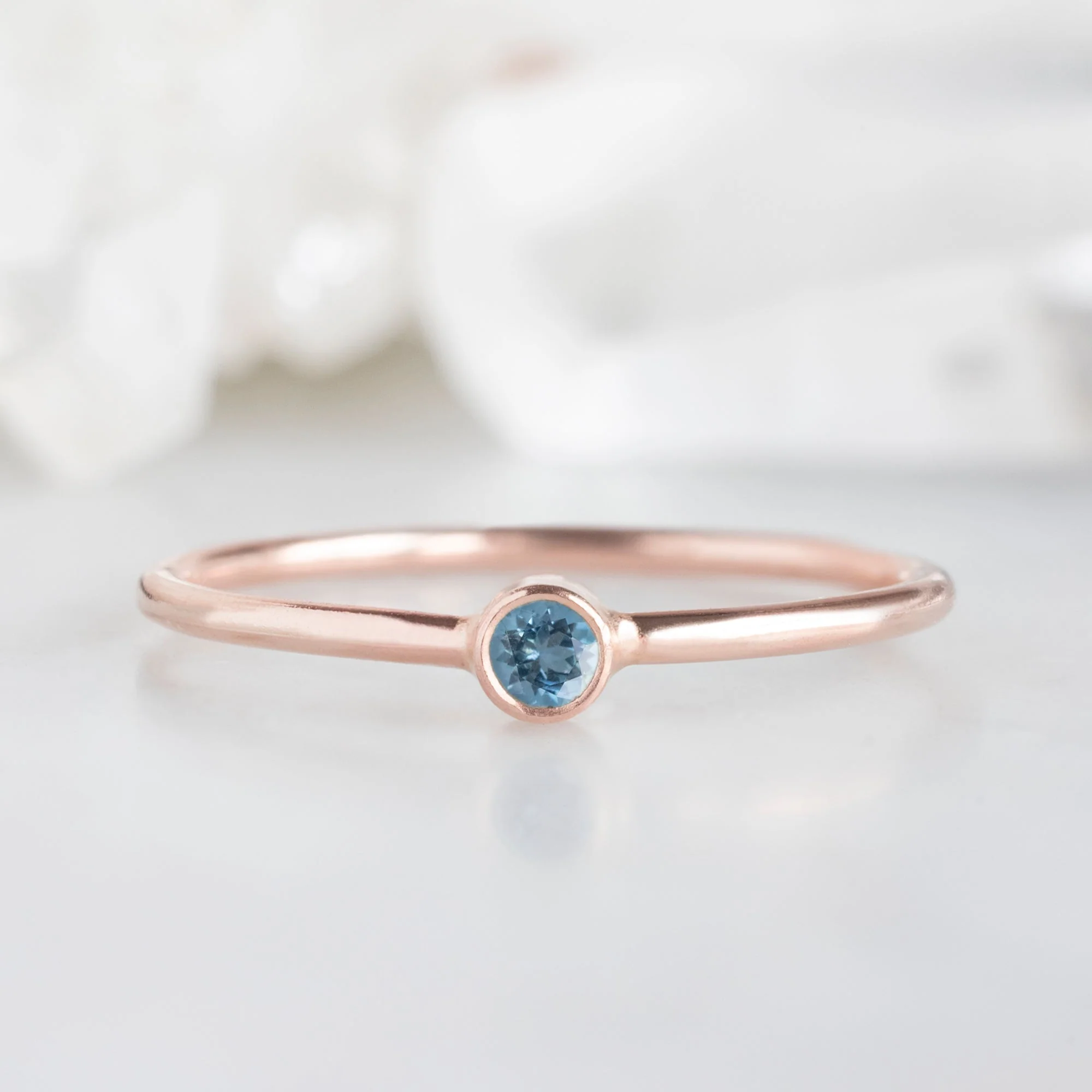 Aquamarine Birthstone Stacking Ring | Yellow, Rose or White Gold - Image 4