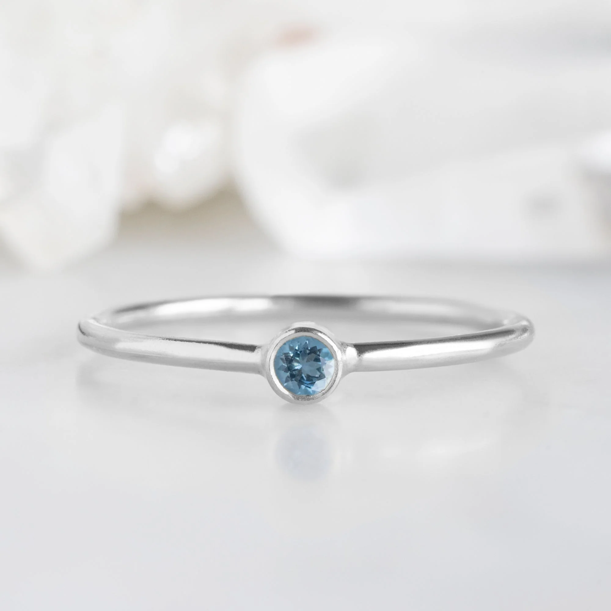 Aquamarine Birthstone Stacking Ring | Yellow, Rose or White Gold - Image 5