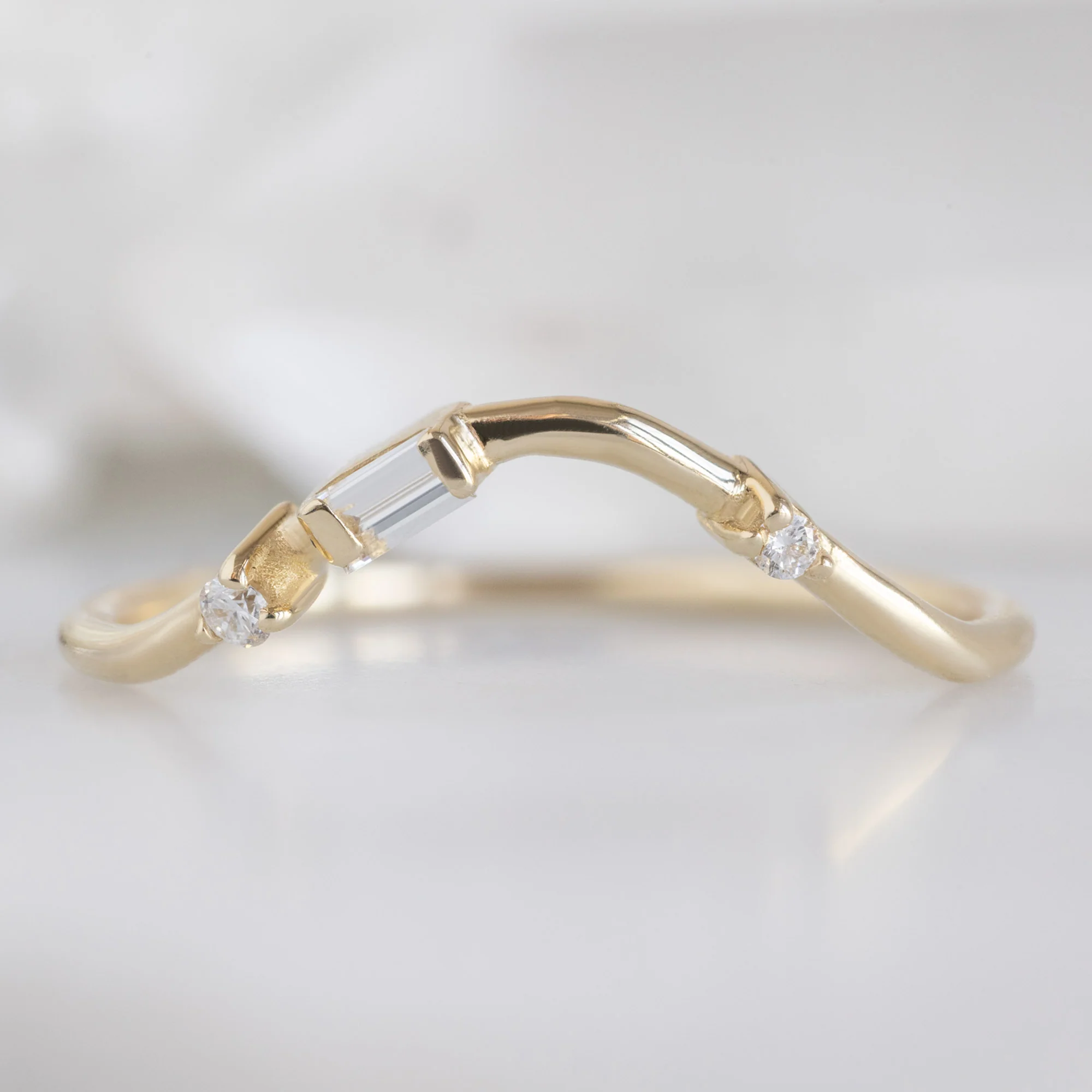 Asymmetrical Baguette Diamond Arc Stacking Band | Yellow, Rose or White Gold