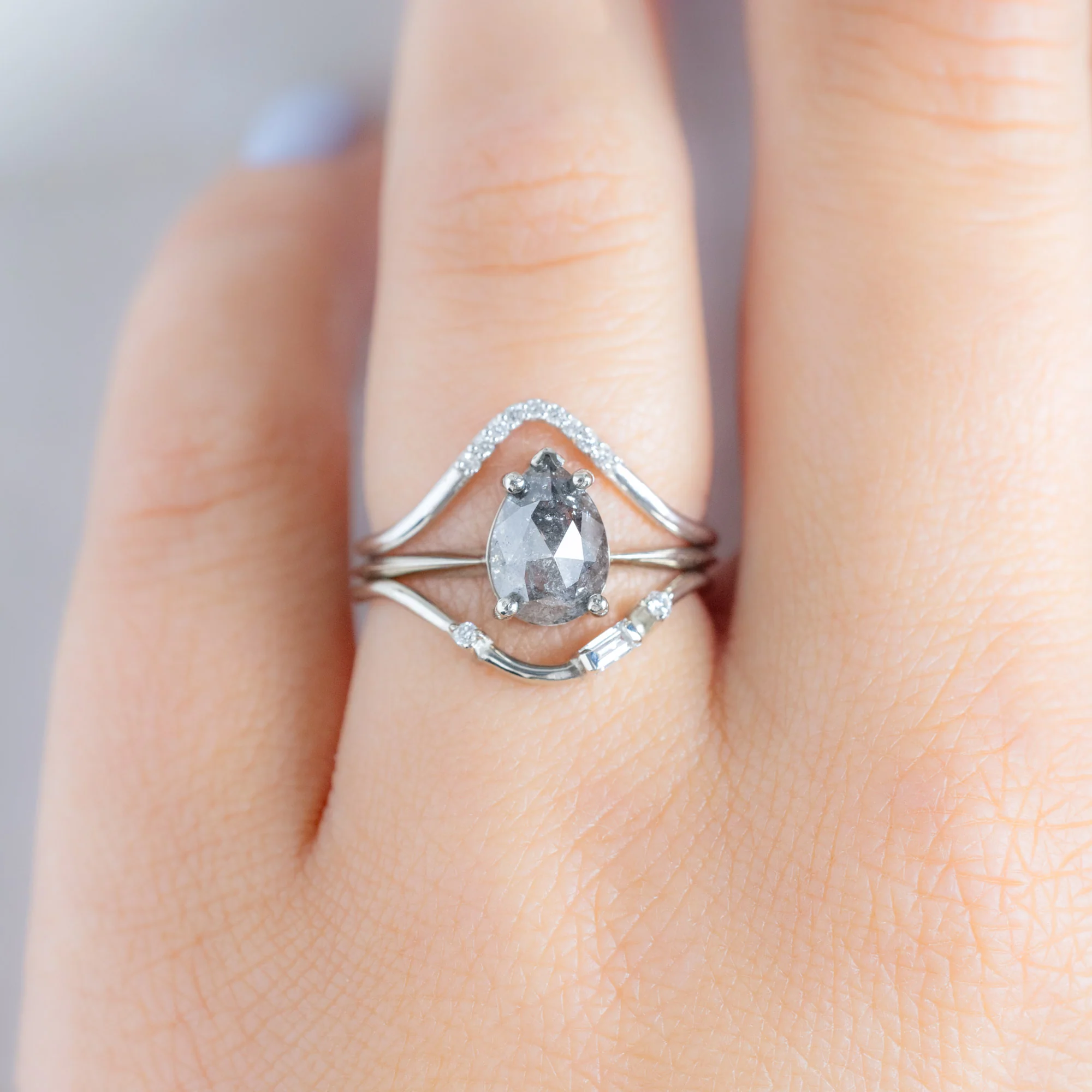 Asymmetrical Baguette Diamond Arc Stacking Band | Yellow, Rose or White Gold - Image 11
