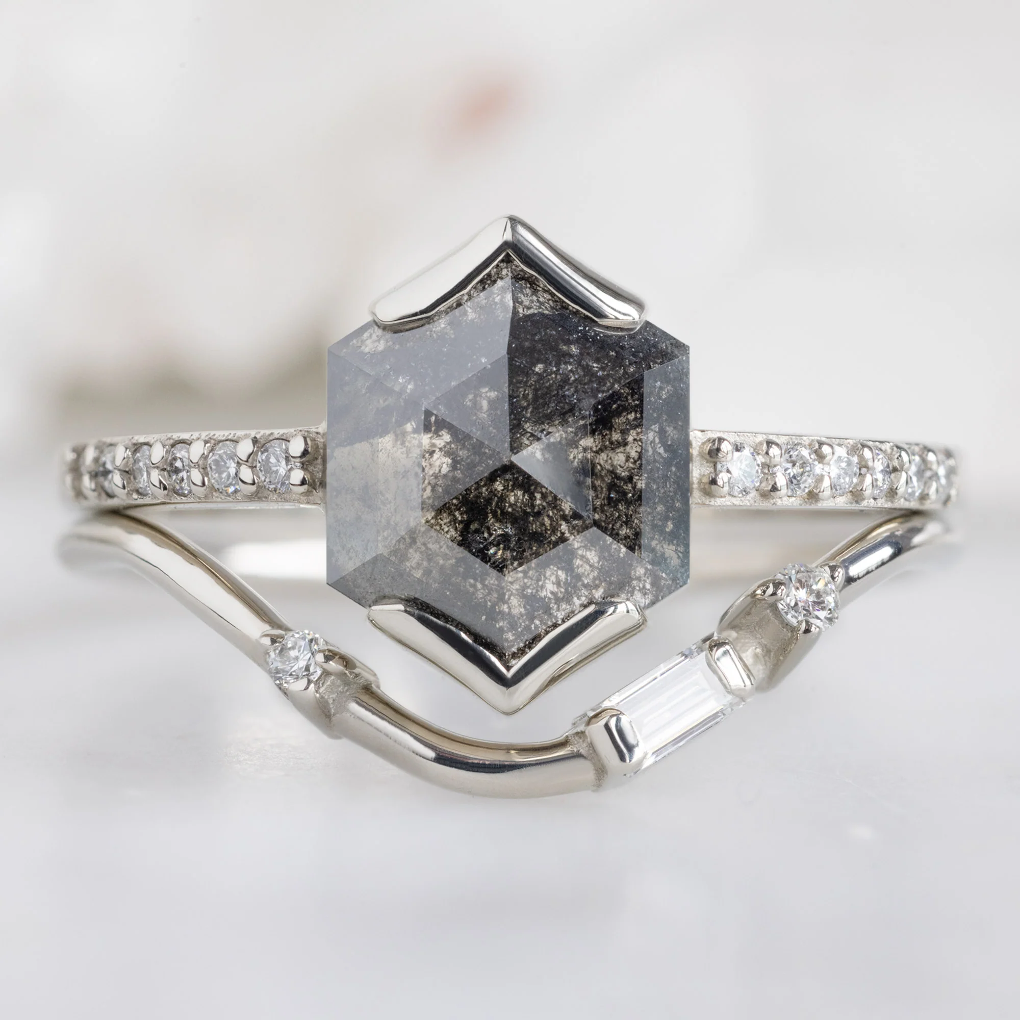 Asymmetrical Baguette Diamond Arc Stacking Band | Yellow, Rose or White Gold - Image 12