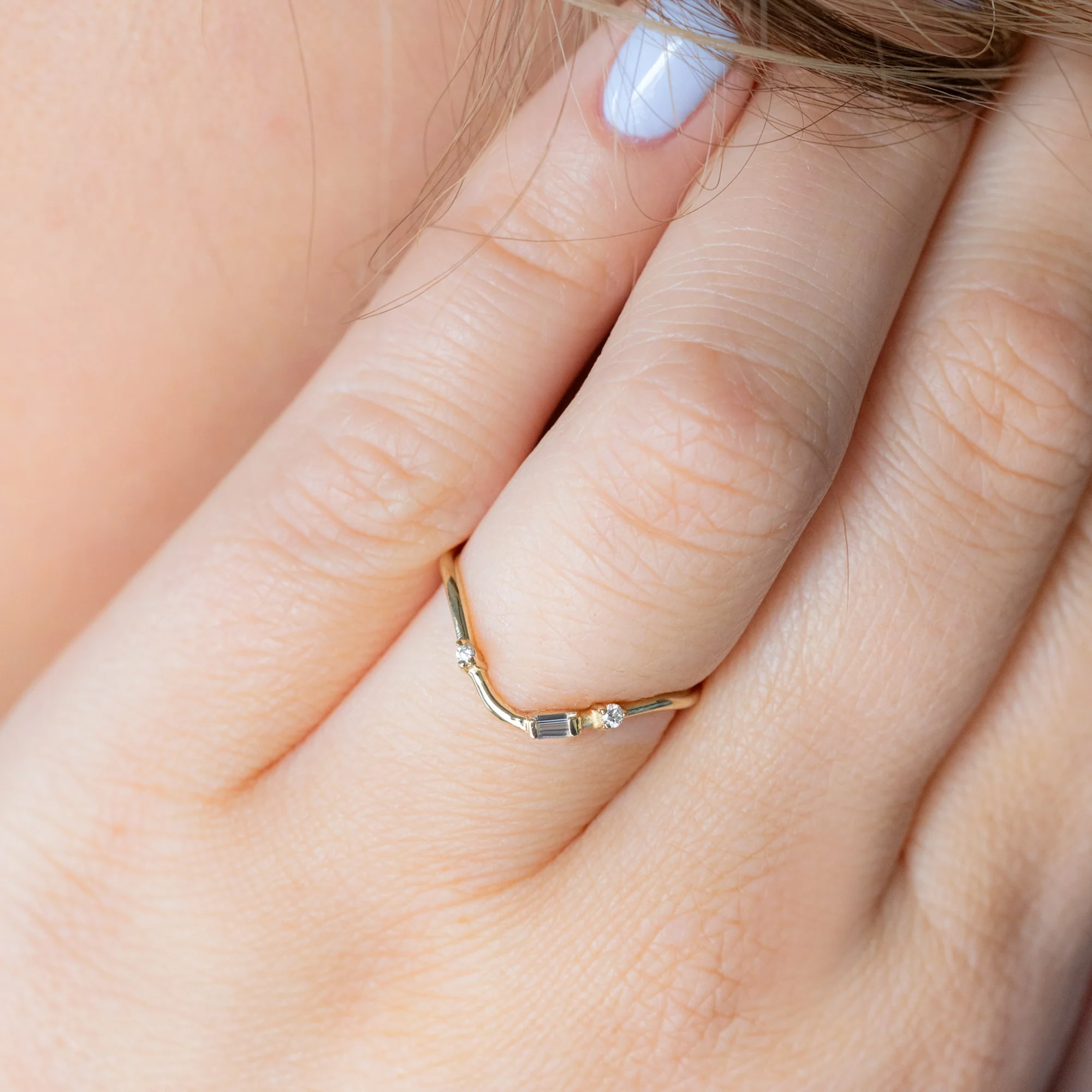 Asymmetrical Baguette Diamond Arc Stacking Band | Yellow, Rose or White Gold - Image 13