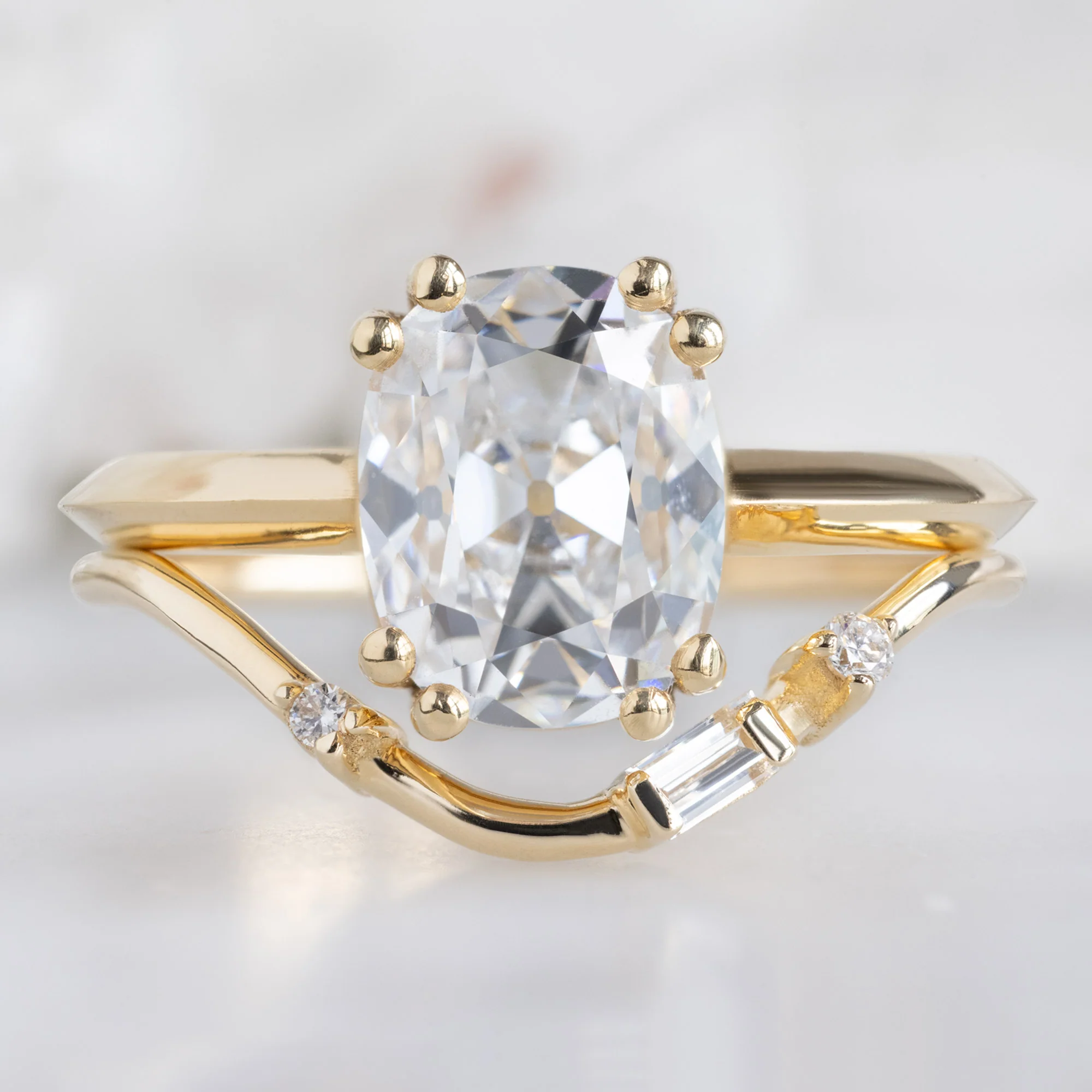 Asymmetrical Baguette Diamond Arc Stacking Band | Yellow, Rose or White Gold - Image 3
