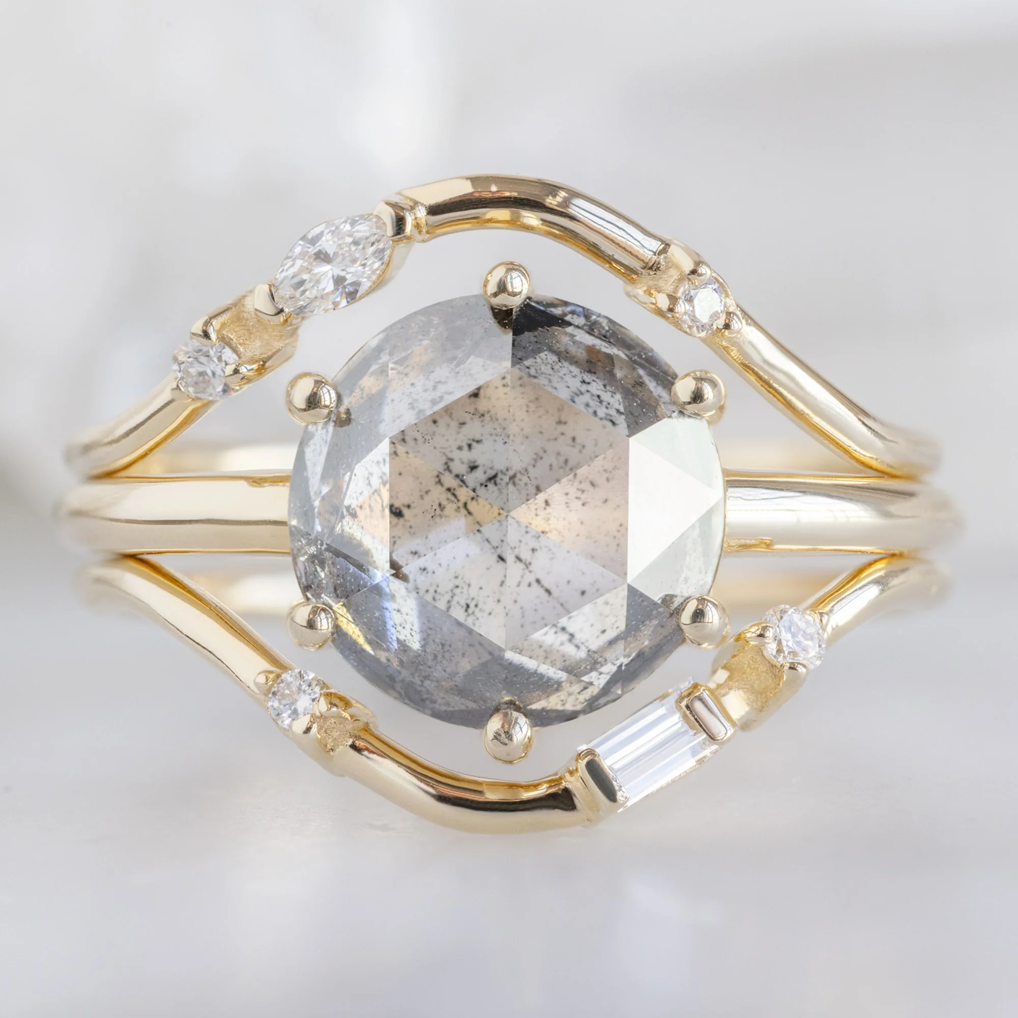 Asymmetrical Baguette Diamond Arc Stacking Band | Yellow, Rose or White Gold - Image 4