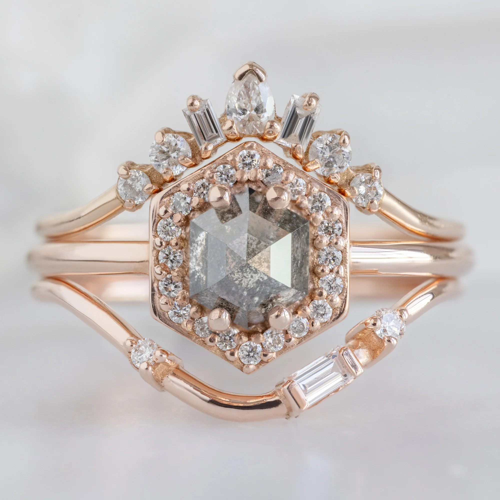 Asymmetrical Baguette Diamond Arc Stacking Band | Yellow, Rose or White Gold - Image 6