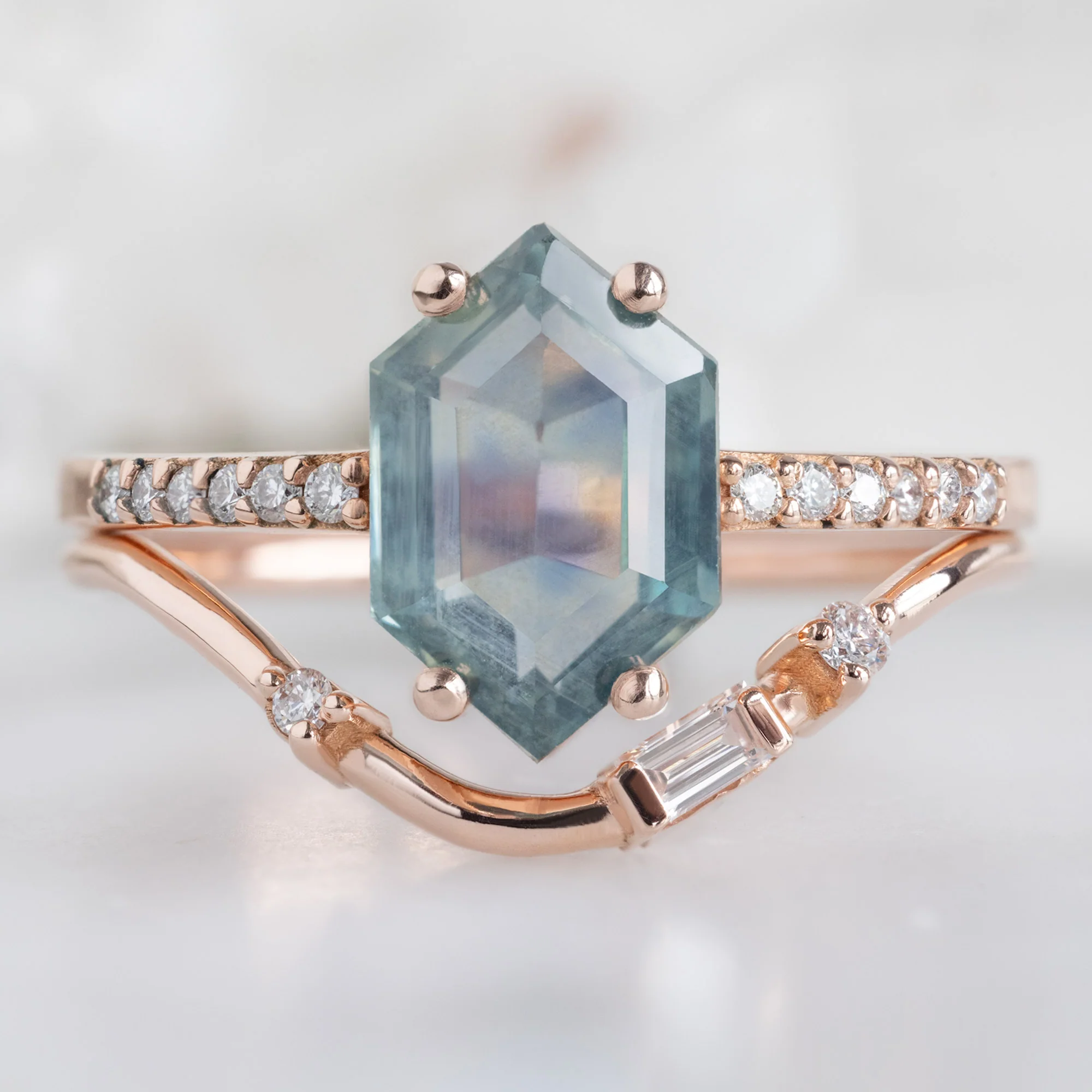 Asymmetrical Baguette Diamond Arc Stacking Band | Yellow, Rose or White Gold - Image 8