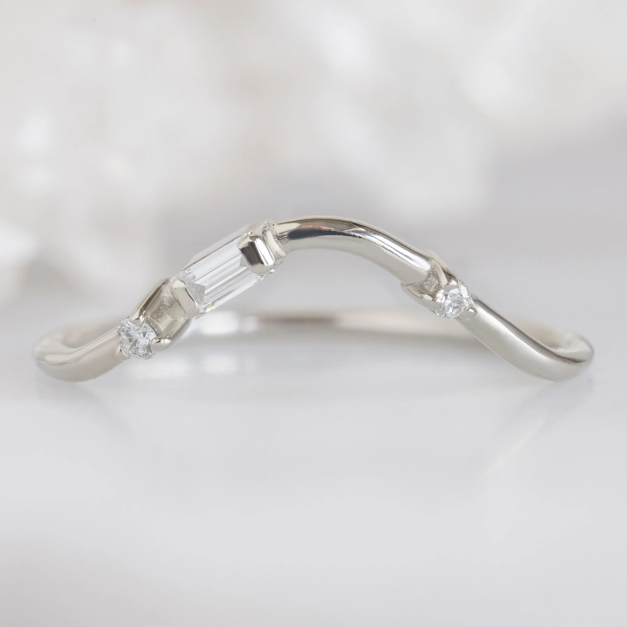Asymmetrical Baguette Diamond Arc Stacking Band | Yellow, Rose or White Gold - Image 9