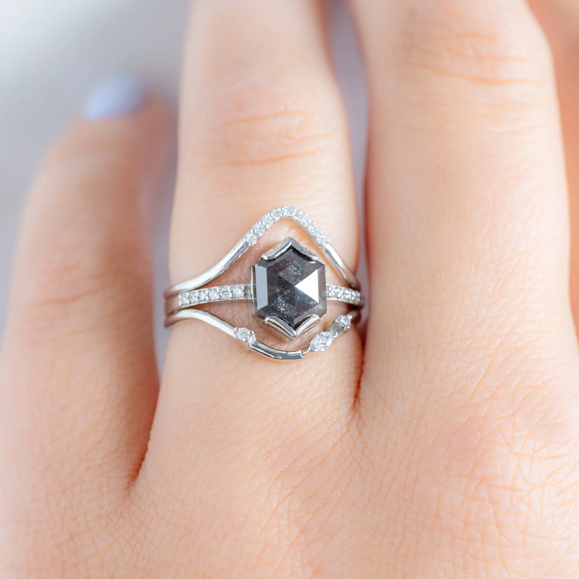 Asymmetrical Marquise Diamond Arc Stacking Band | Yellow, Rose or White Gold - Image 11