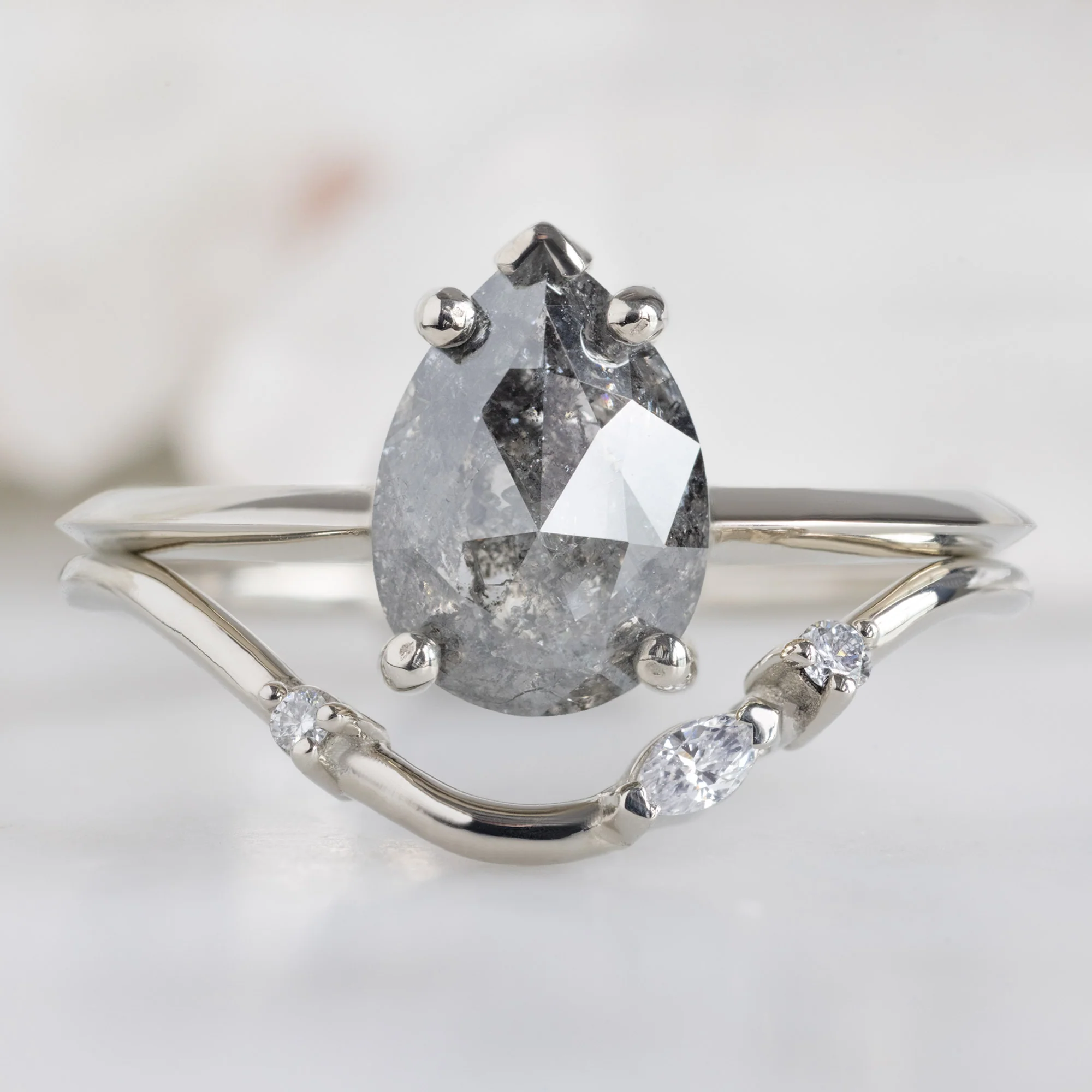 Asymmetrical Marquise Diamond Arc Stacking Band | Yellow, Rose or White Gold - Image 12