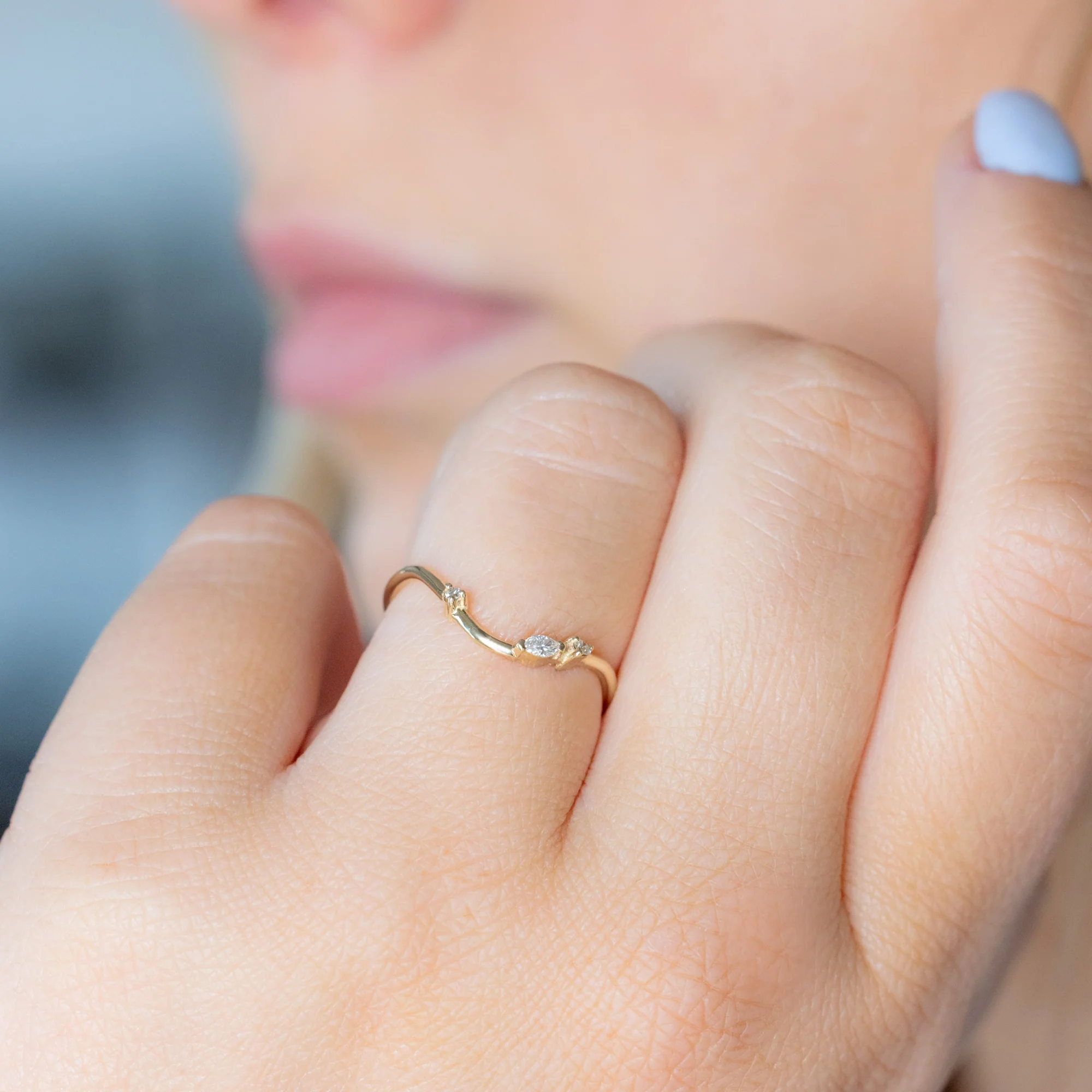 Asymmetrical Marquise Diamond Arc Stacking Band | Yellow, Rose or White Gold - Image 13
