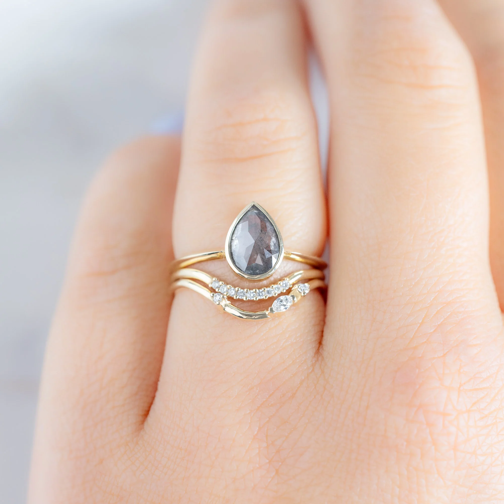 Asymmetrical Marquise Diamond Arc Stacking Band | Yellow, Rose or White Gold - Image 2