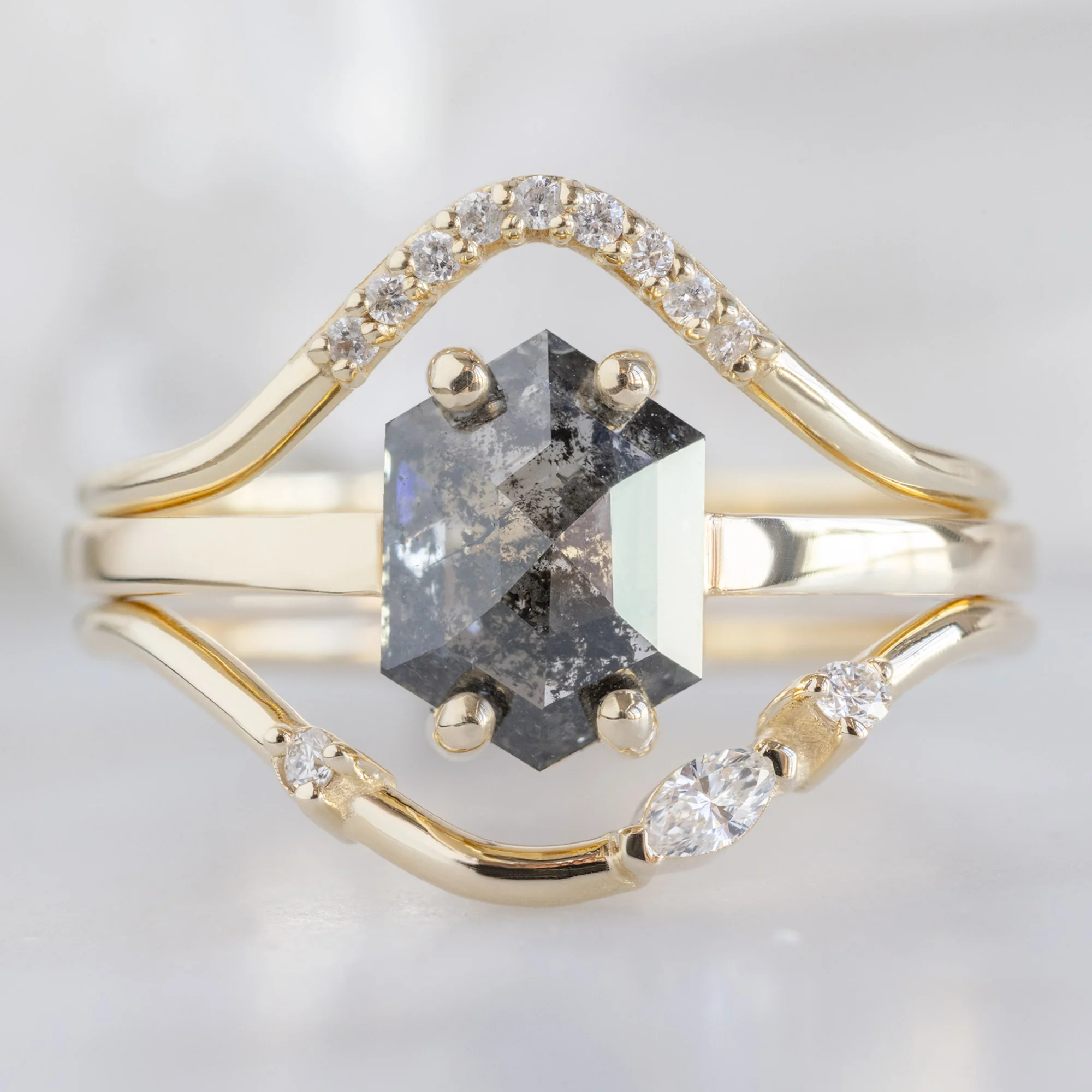 Asymmetrical Marquise Diamond Arc Stacking Band | Yellow, Rose or White Gold - Image 3
