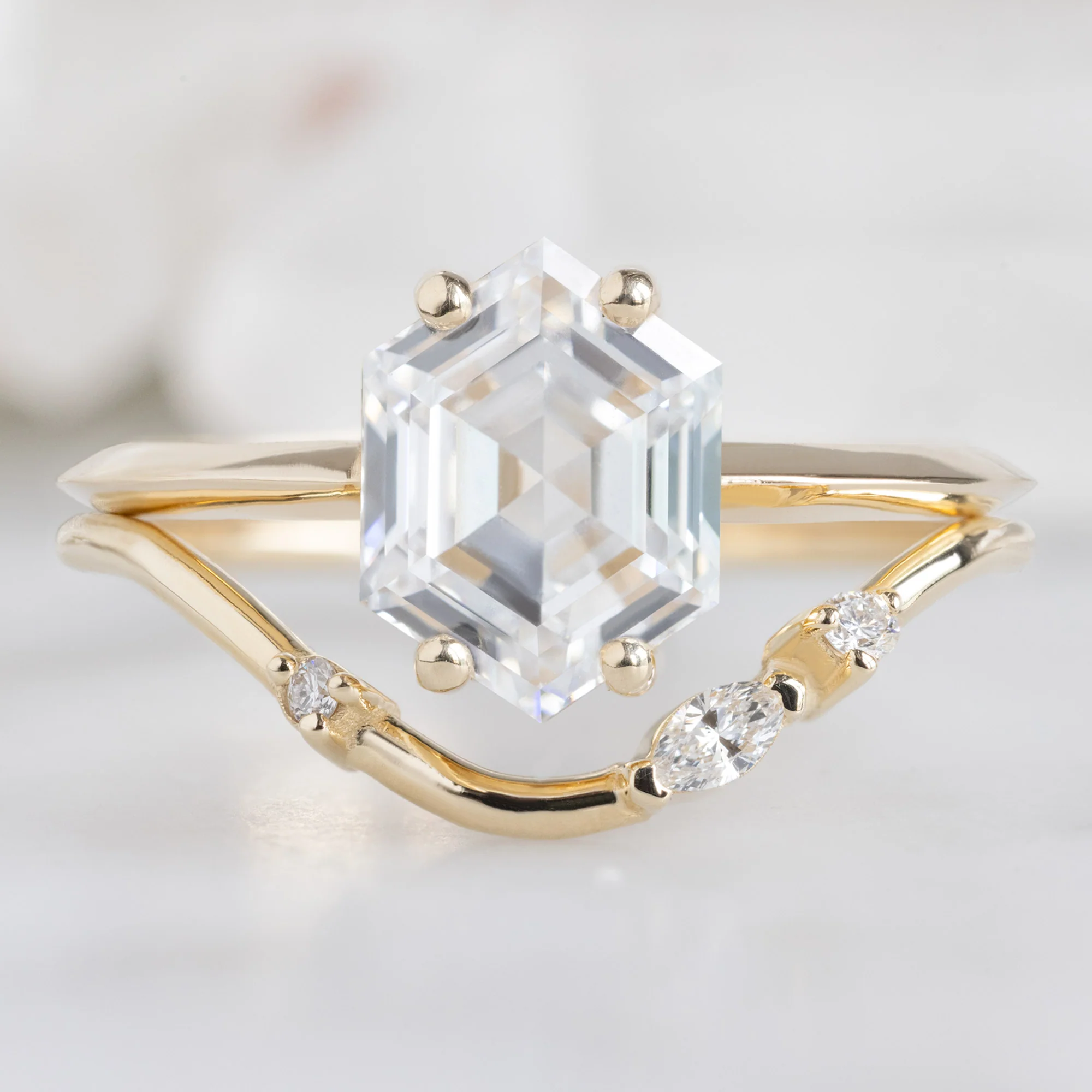 Asymmetrical Marquise Diamond Arc Stacking Band | Yellow, Rose or White Gold - Image 4