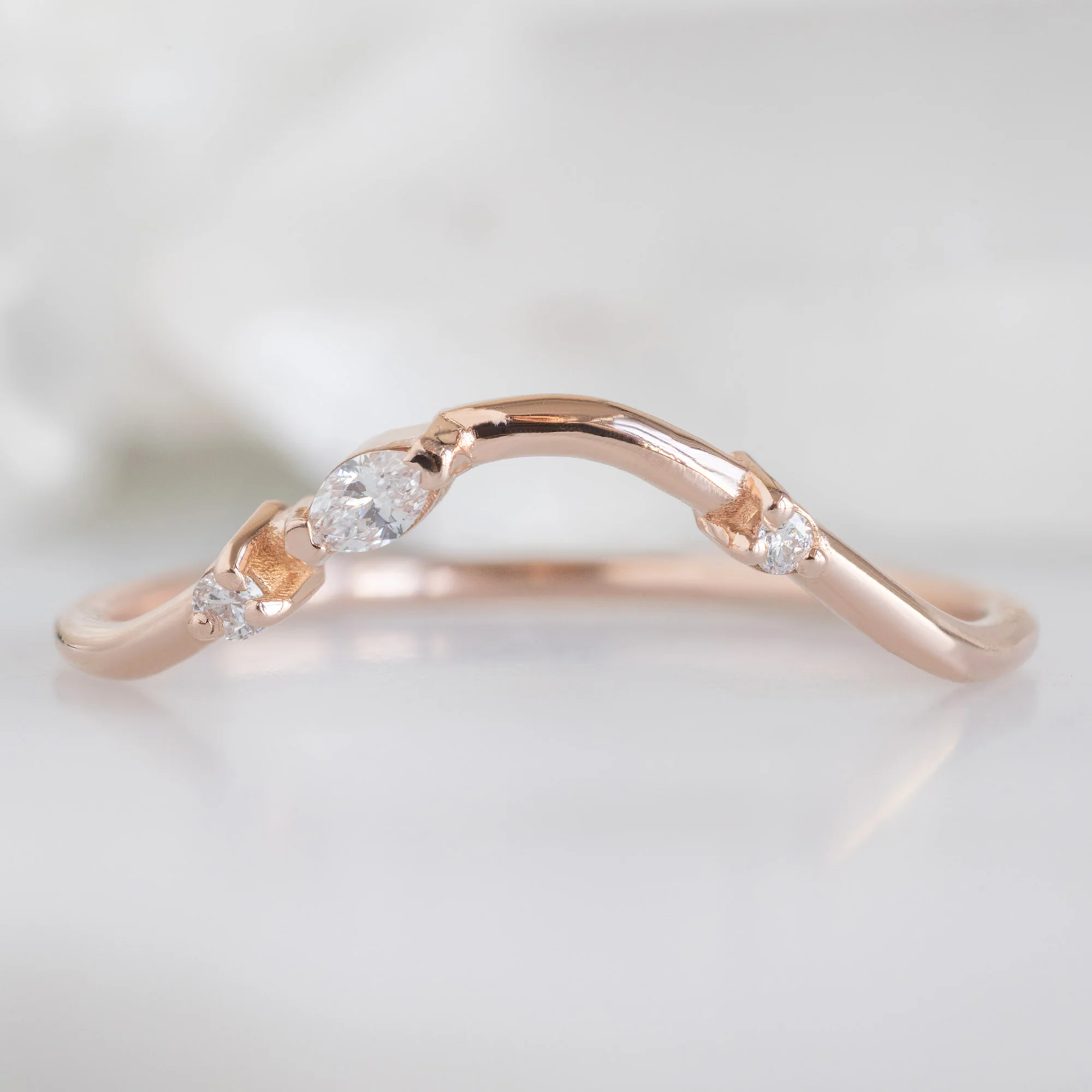 Asymmetrical Marquise Diamond Arc Stacking Band | Yellow, Rose or White Gold - Image 5
