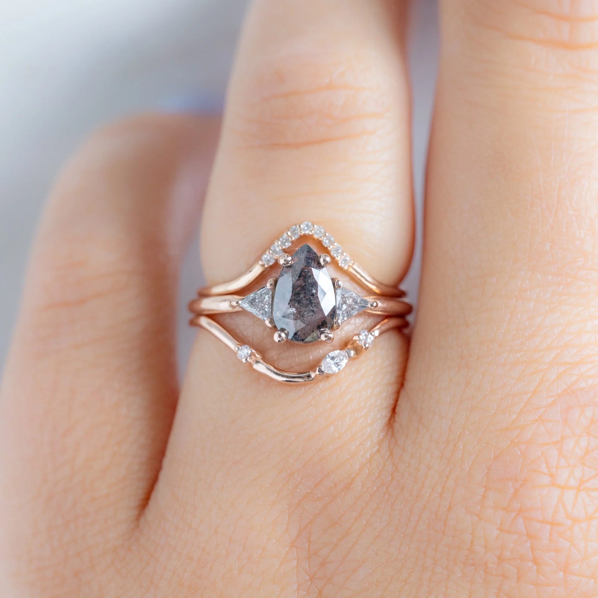 Asymmetrical Marquise Diamond Arc Stacking Band | Yellow, Rose or White Gold - Image 6