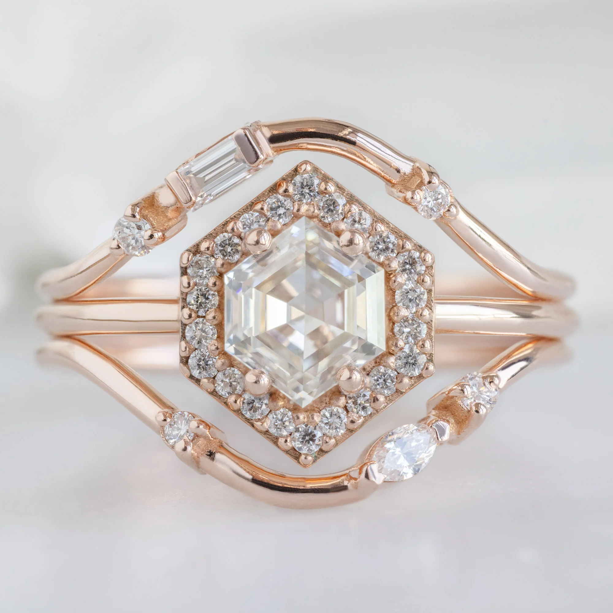 Asymmetrical Marquise Diamond Arc Stacking Band | Yellow, Rose or White Gold - Image 7