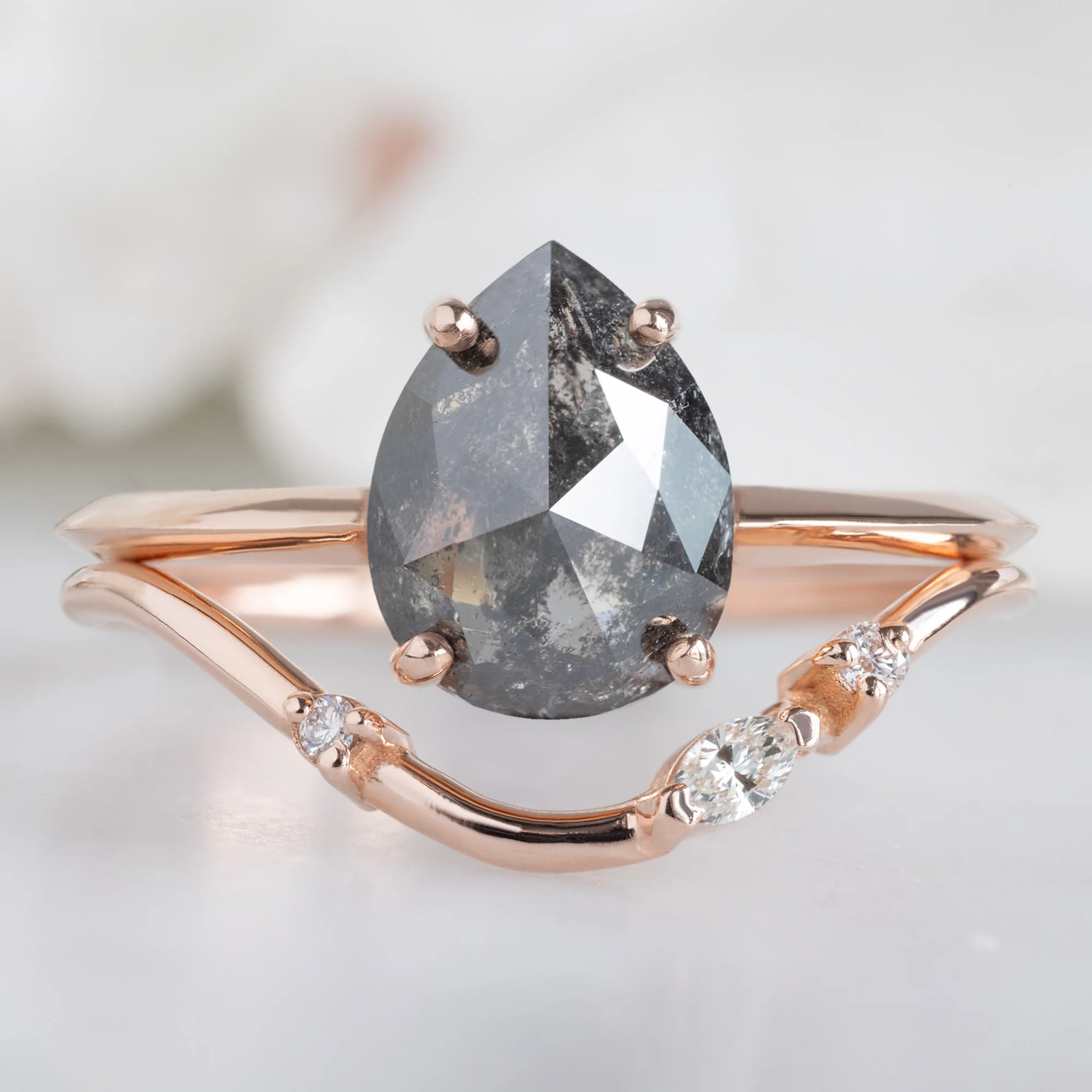 Asymmetrical Marquise Diamond Arc Stacking Band | Yellow, Rose or White Gold - Image 8