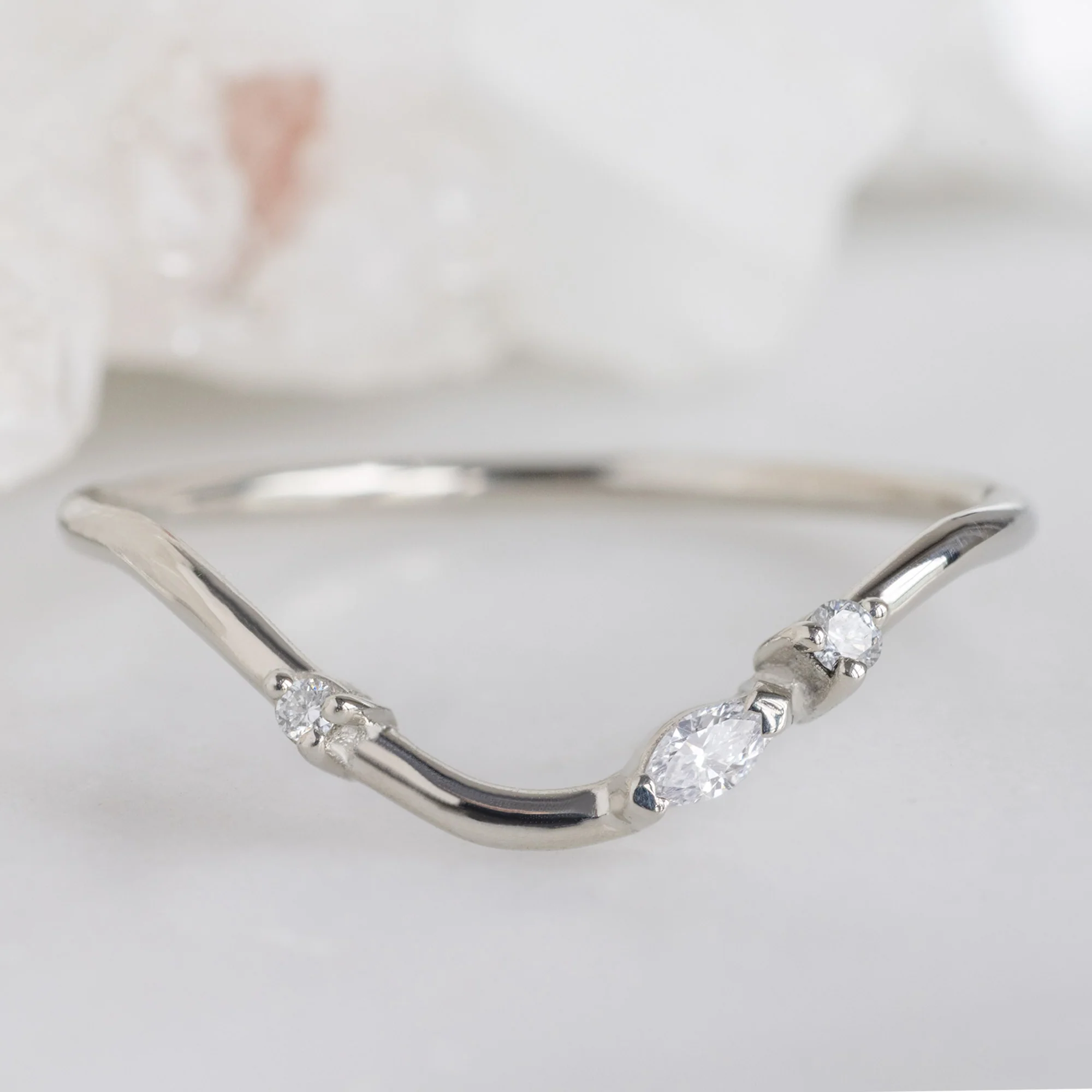 Asymmetrical Marquise Diamond Arc Stacking Band | Yellow, Rose or White Gold - Image 9