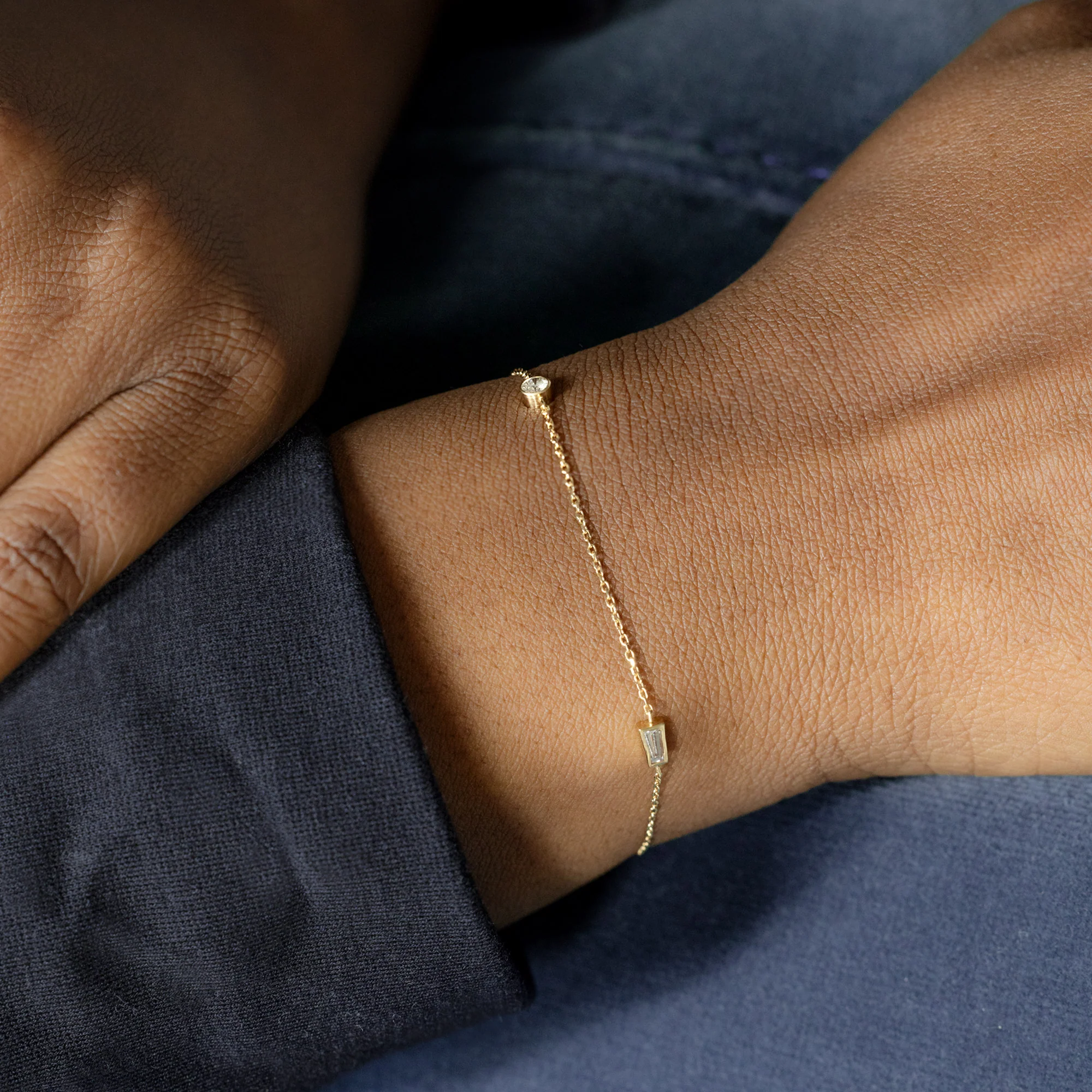 Baguette Diamond Chain Bracelet | Yellow Gold - Image 2