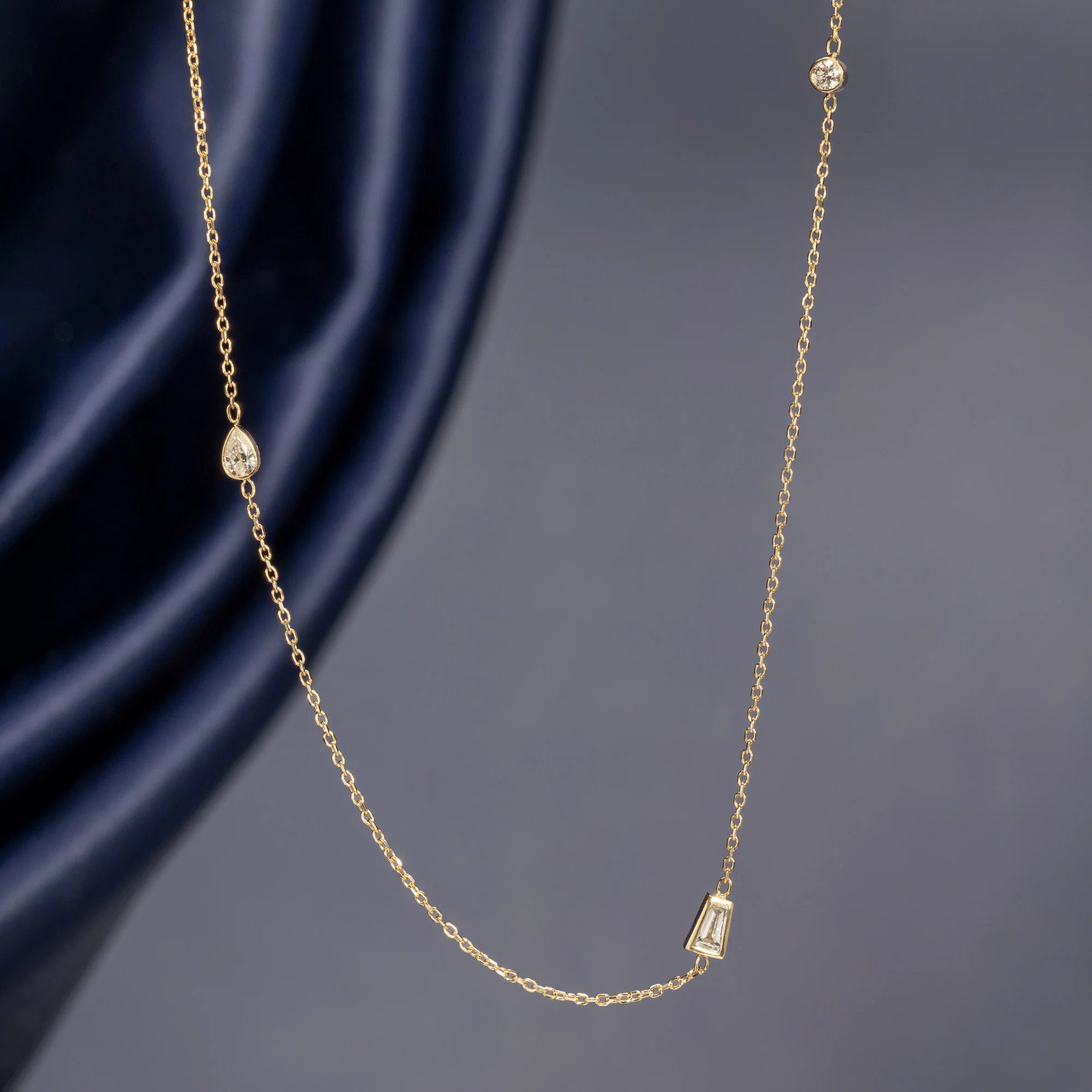 Baguette Diamond Chain Necklace | Yellow Gold