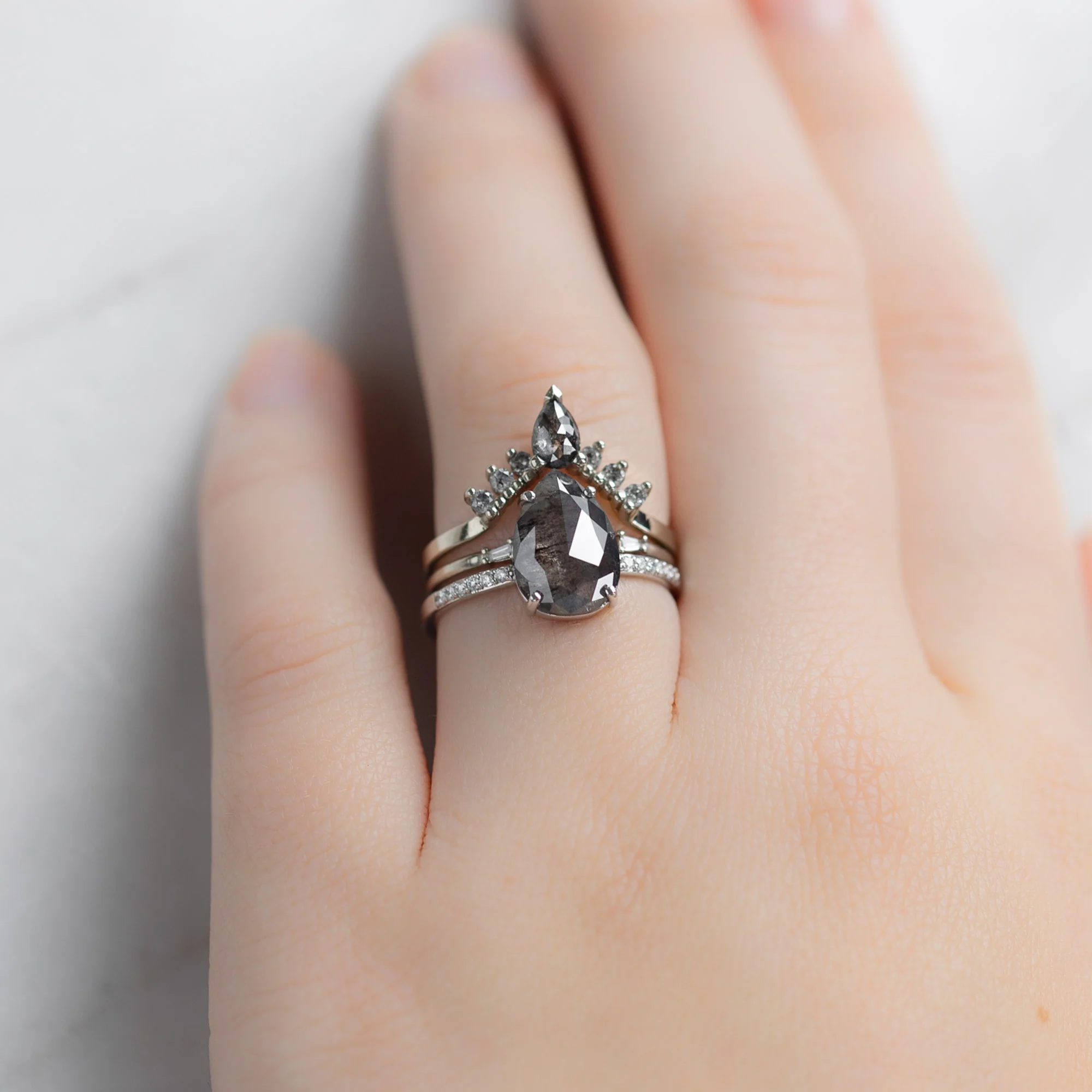 Black + Salt and Pepper Diamond Sunburst Stacking Band | Yellow, Rose or White Gold - Image 2