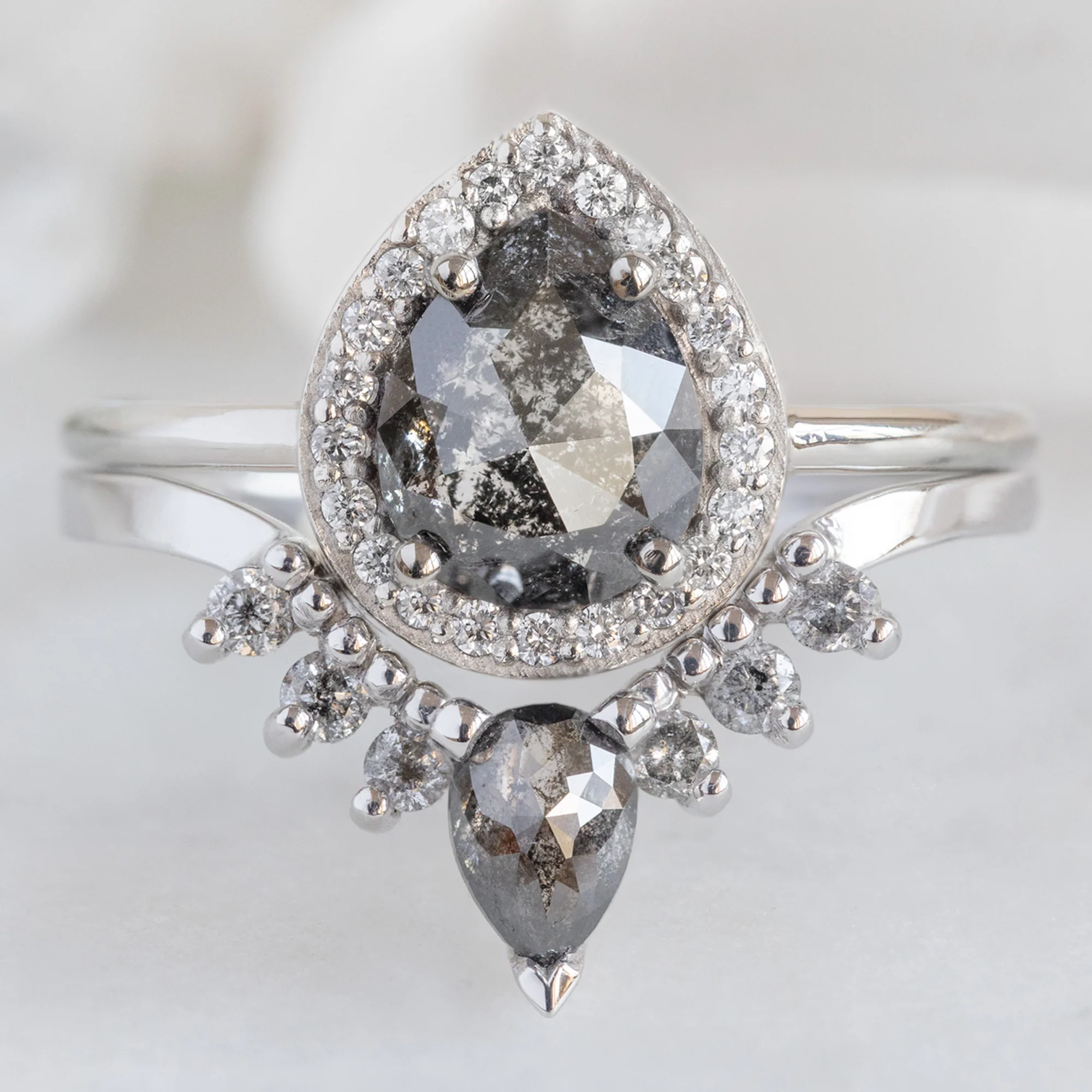 Black + Salt and Pepper Diamond Sunburst Stacking Band | Yellow, Rose or White Gold - Image 3