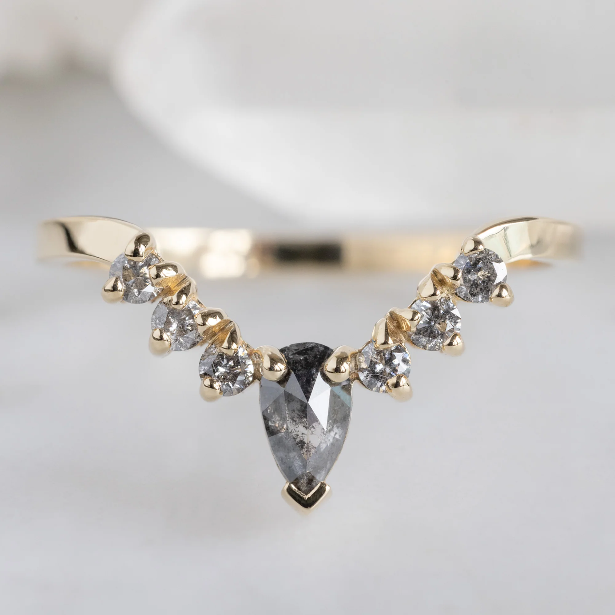 Black + Salt and Pepper Diamond Sunburst Stacking Band | Yellow, Rose or White Gold - Image 4