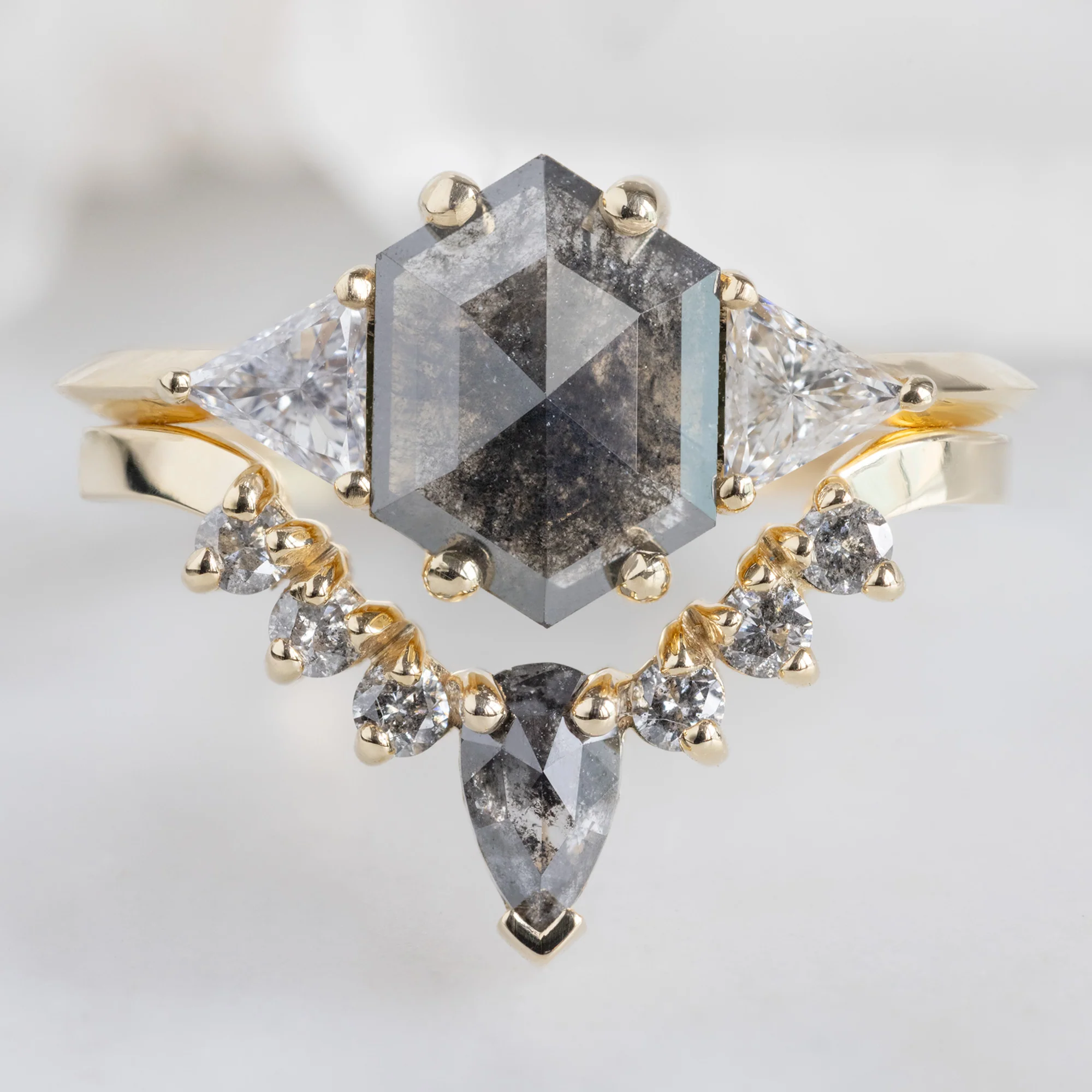 Black + Salt and Pepper Diamond Sunburst Stacking Band | Yellow, Rose or White Gold - Image 5