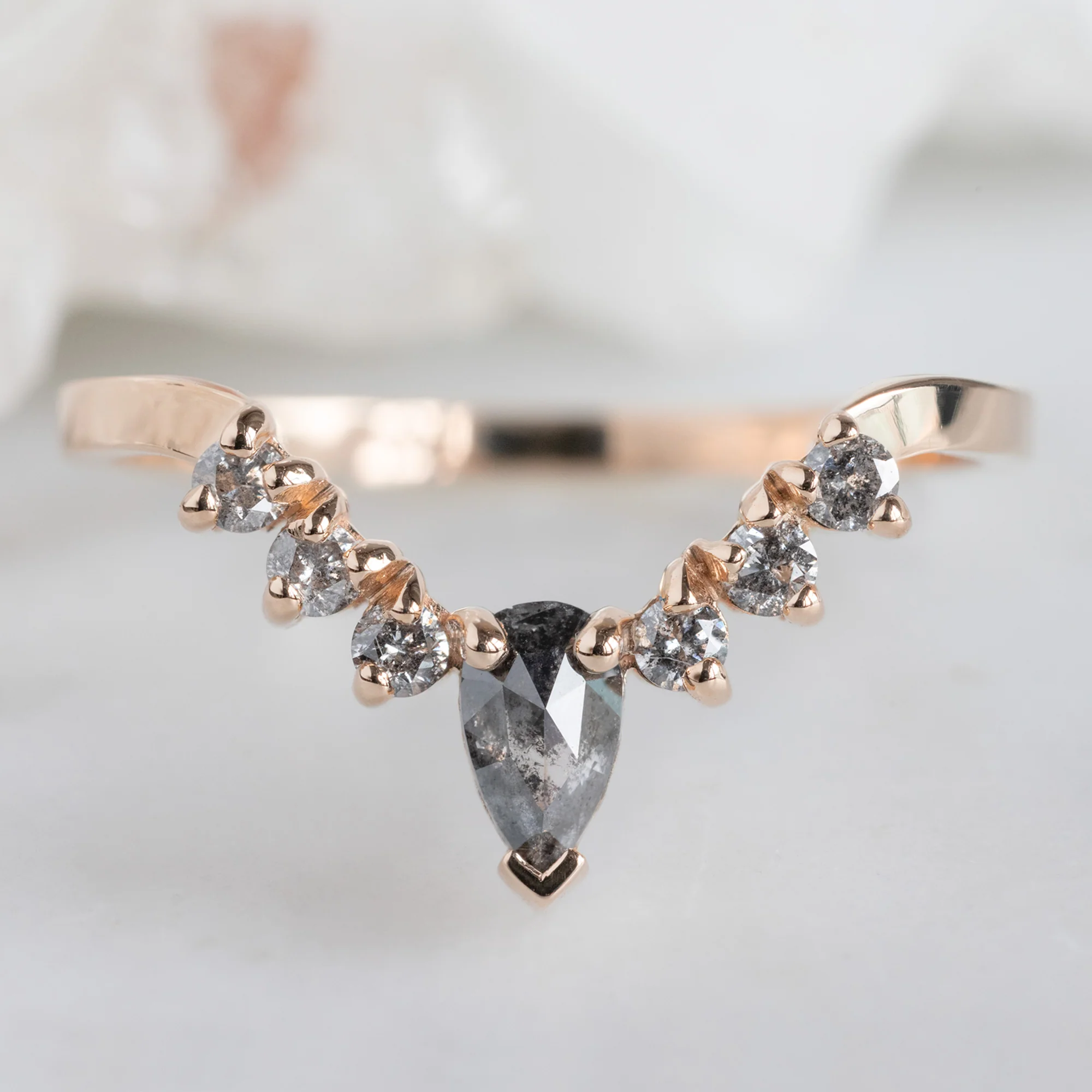 Black + Salt and Pepper Diamond Sunburst Stacking Band | Yellow, Rose or White Gold - Image 6