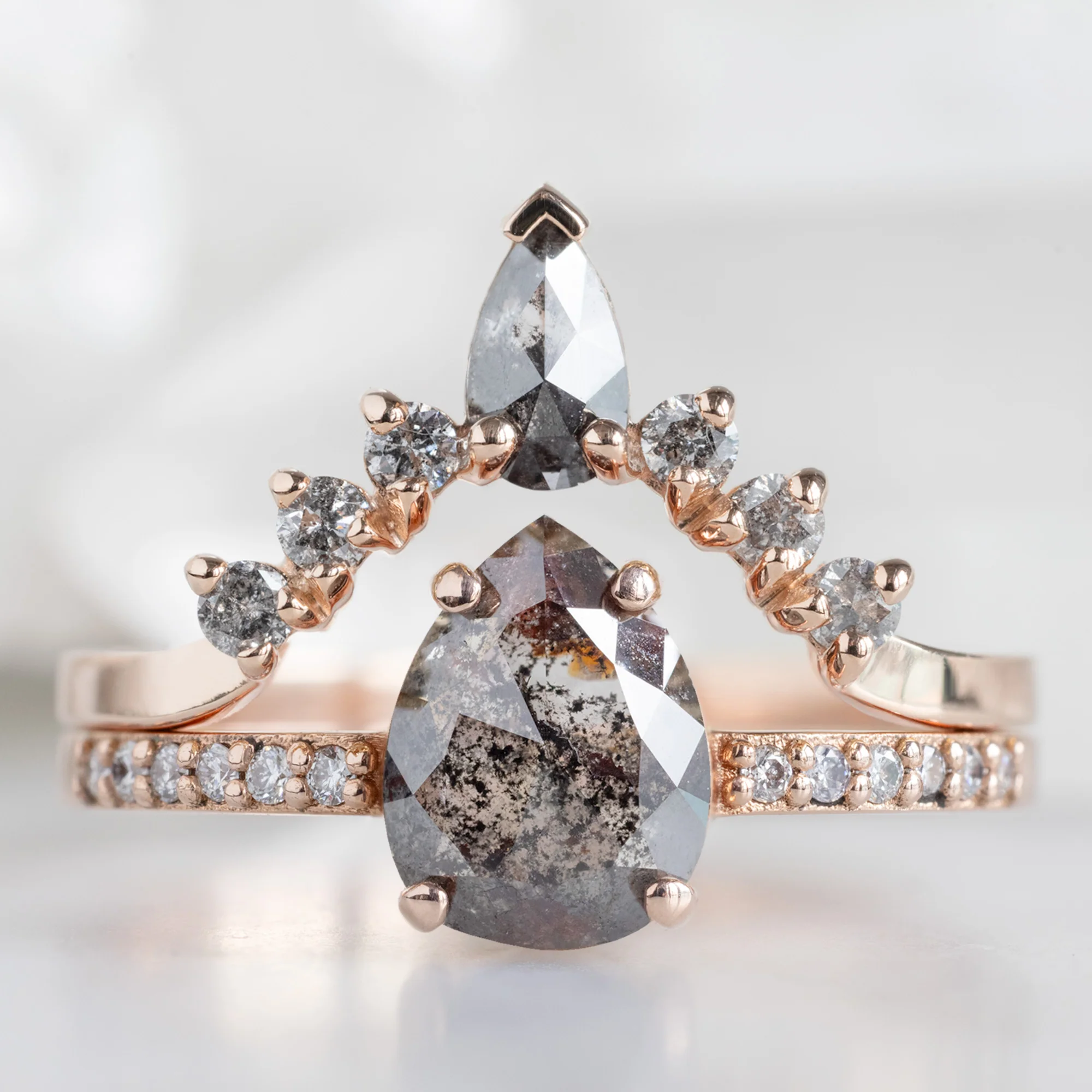 Black + Salt and Pepper Diamond Sunburst Stacking Band | Yellow, Rose or White Gold - Image 7