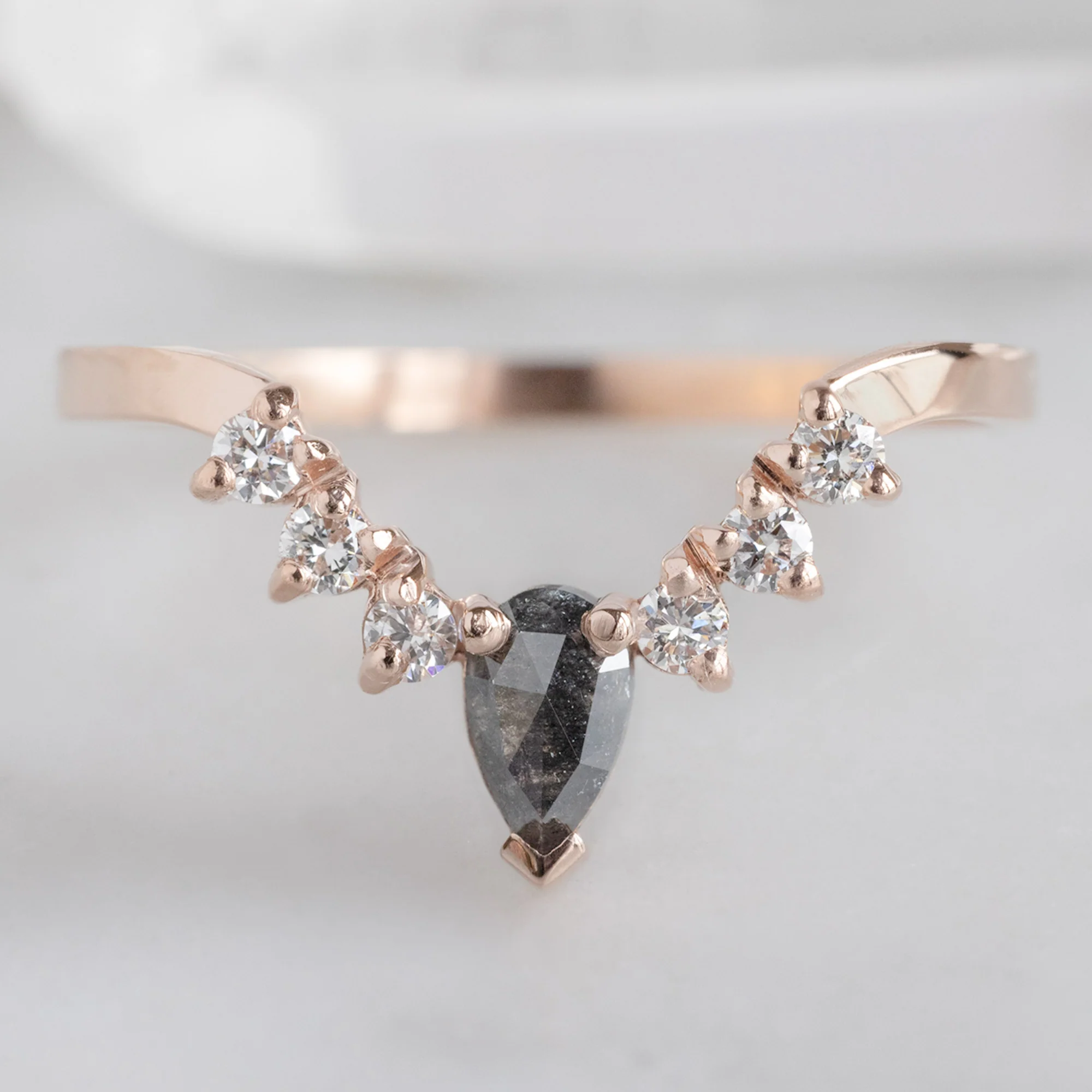 Black + White Diamond Sunburst Stacking Band | Yellow, Rose or White Gold