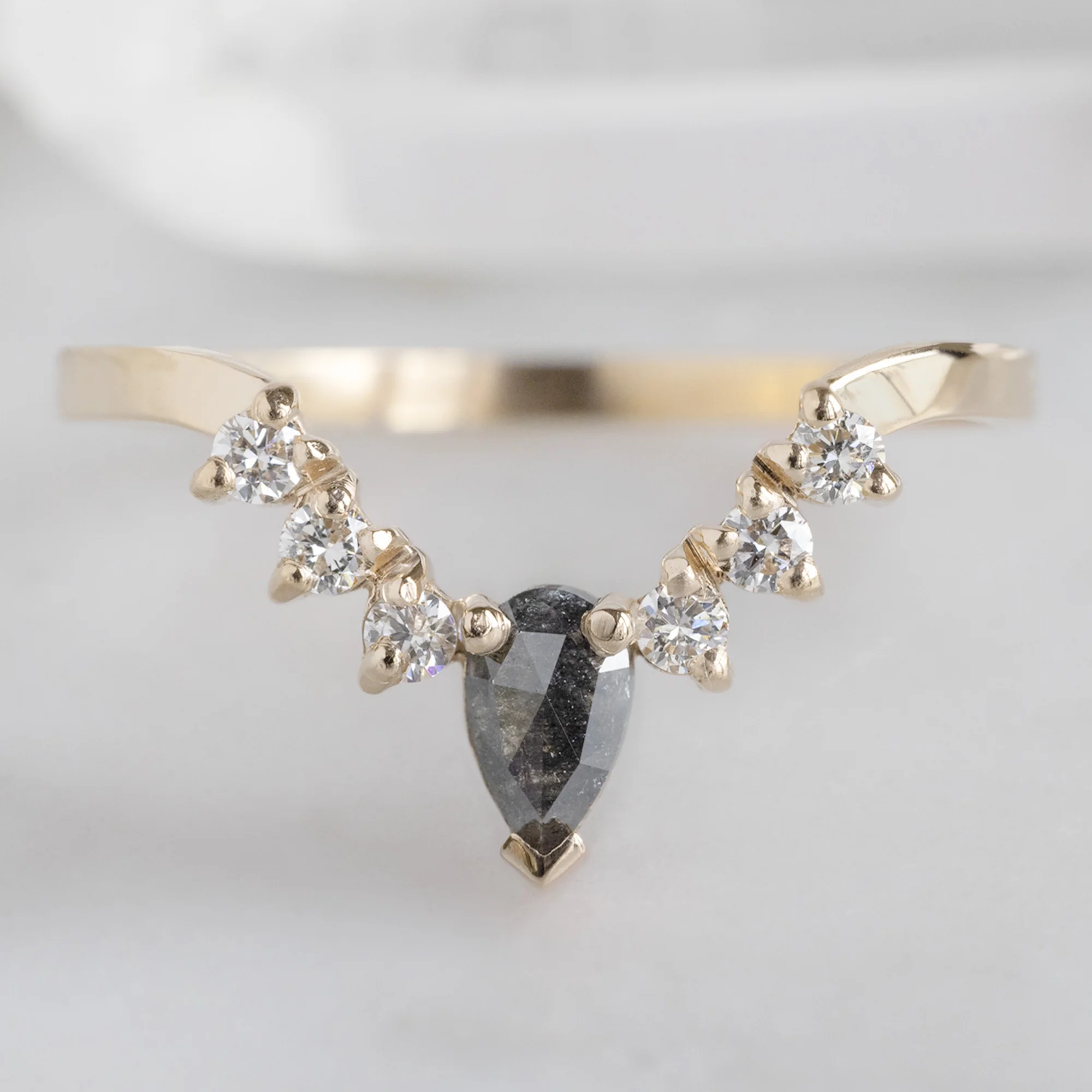 Black + White Diamond Sunburst Stacking Band | Yellow, Rose or White Gold - Image 3