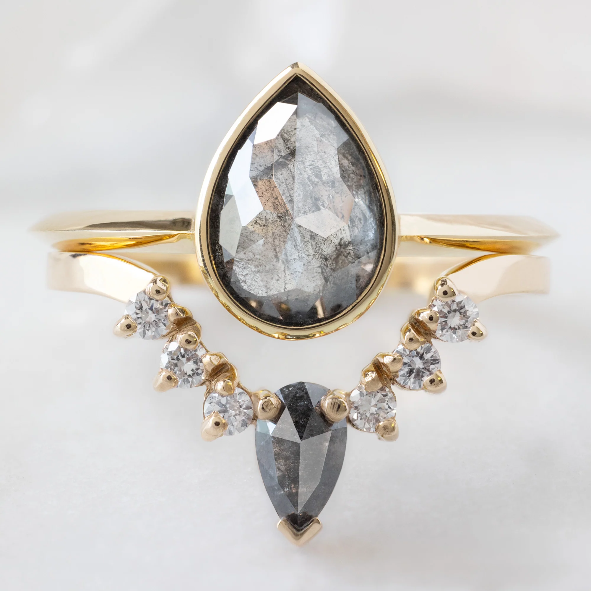 Black + White Diamond Sunburst Stacking Band | Yellow, Rose or White Gold - Image 4
