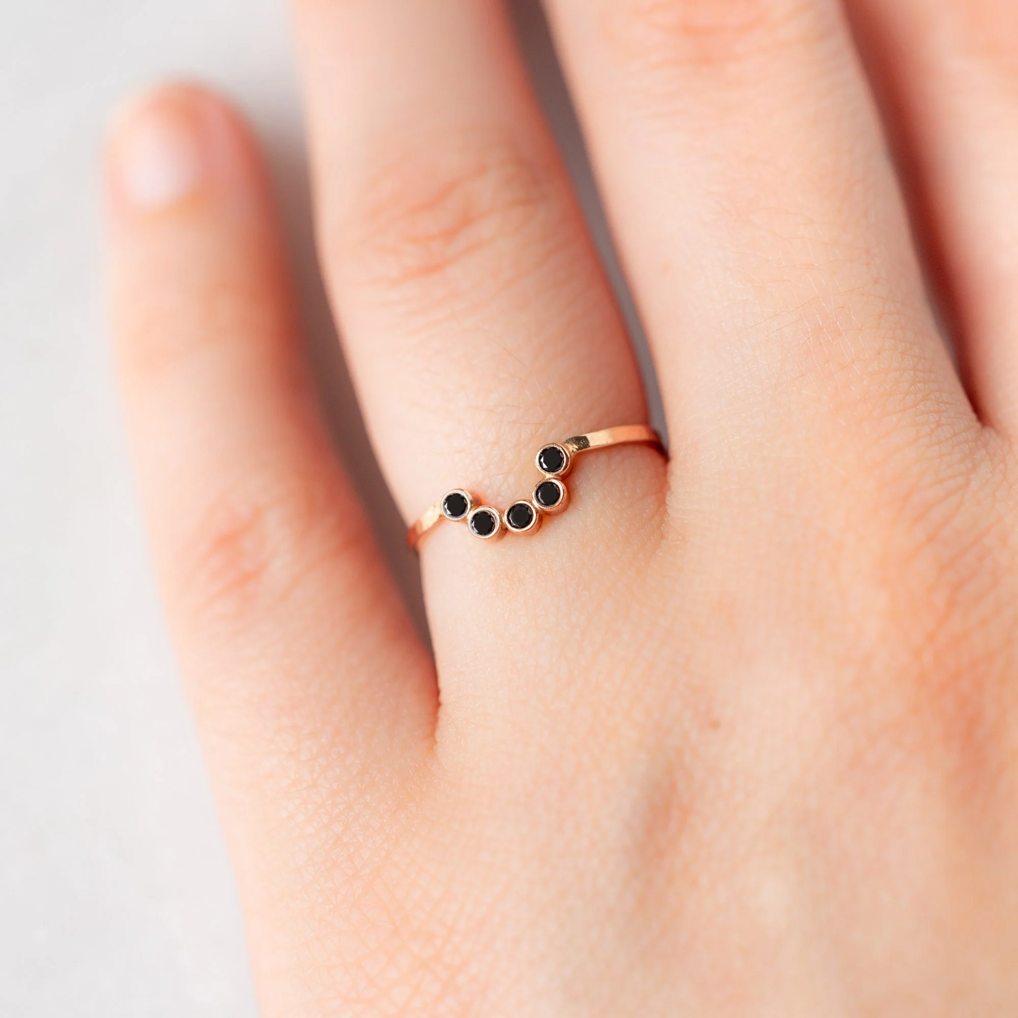 Black Diamond Bezel Arc Stacking Band | Yellow, Rose or White Gold - Image 3