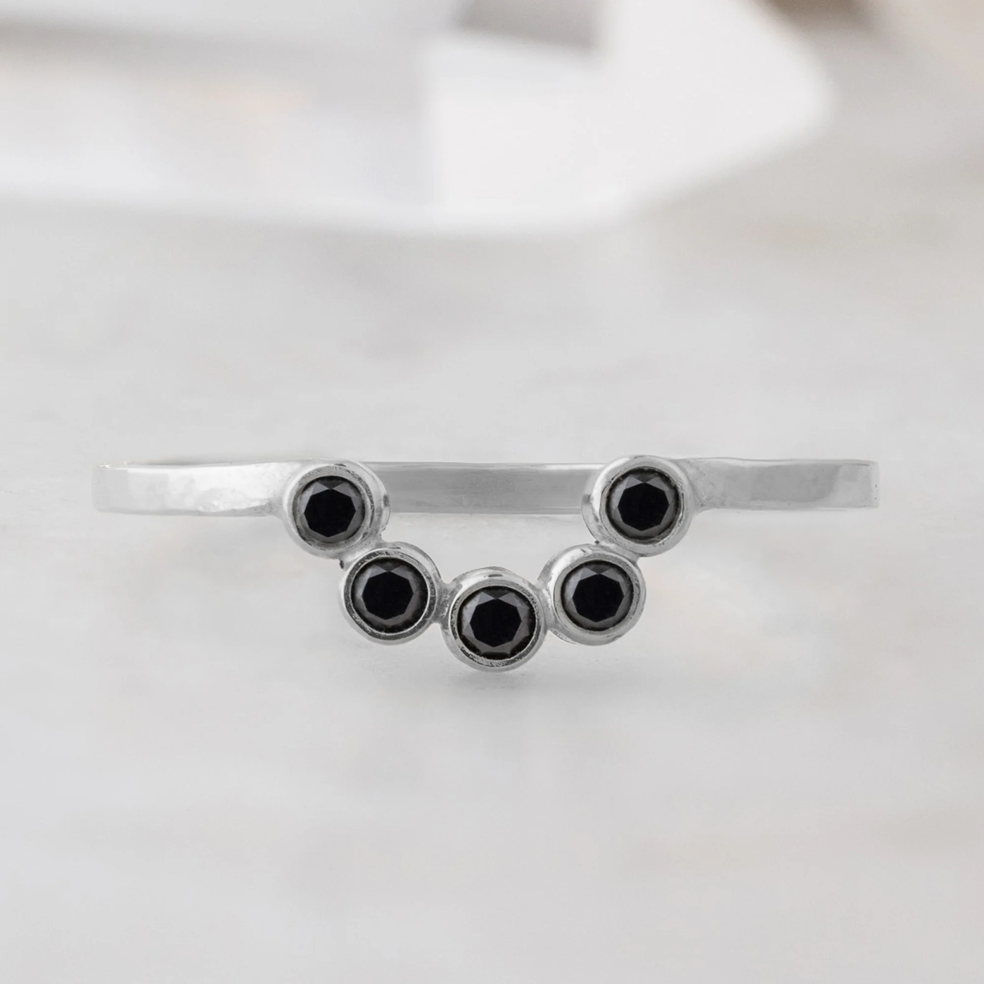 Black Diamond Bezel Arc Stacking Band | Yellow, Rose or White Gold - Image 4
