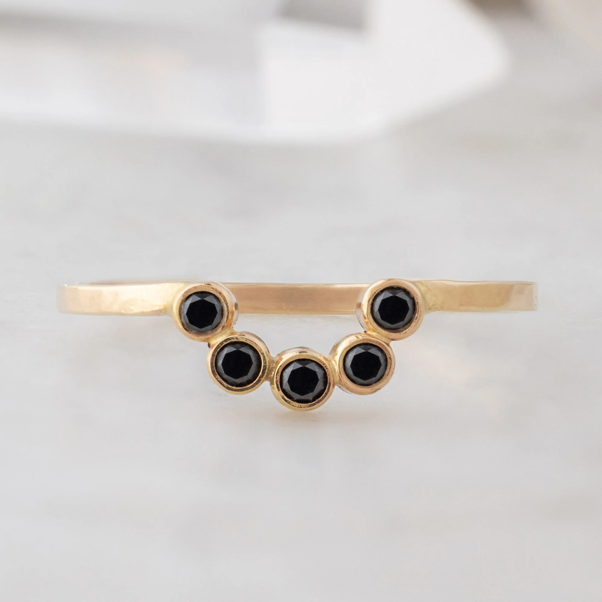 Black Diamond Bezel Arc Stacking Band | Yellow, Rose or White Gold - Image 5