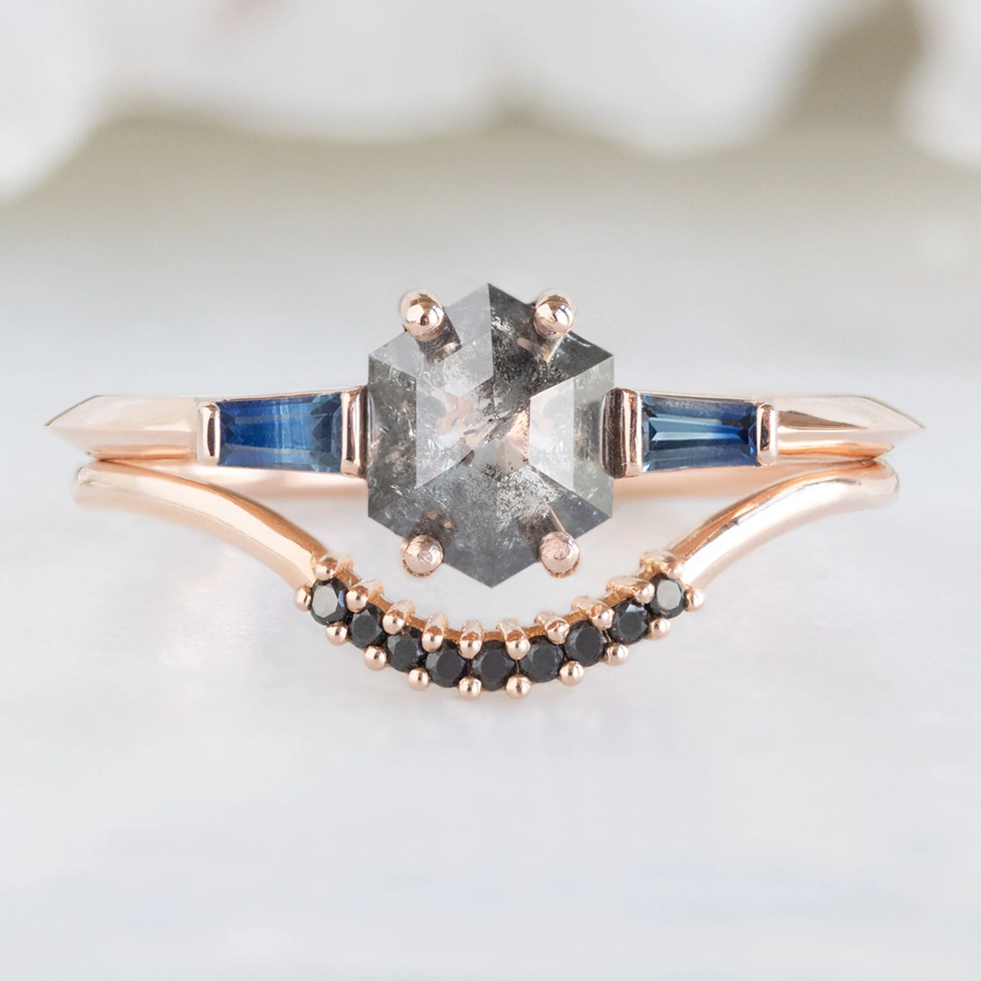 Black Diamond Pavé Arc Stacking Band | Yellow, Rose or White Gold - Image 3