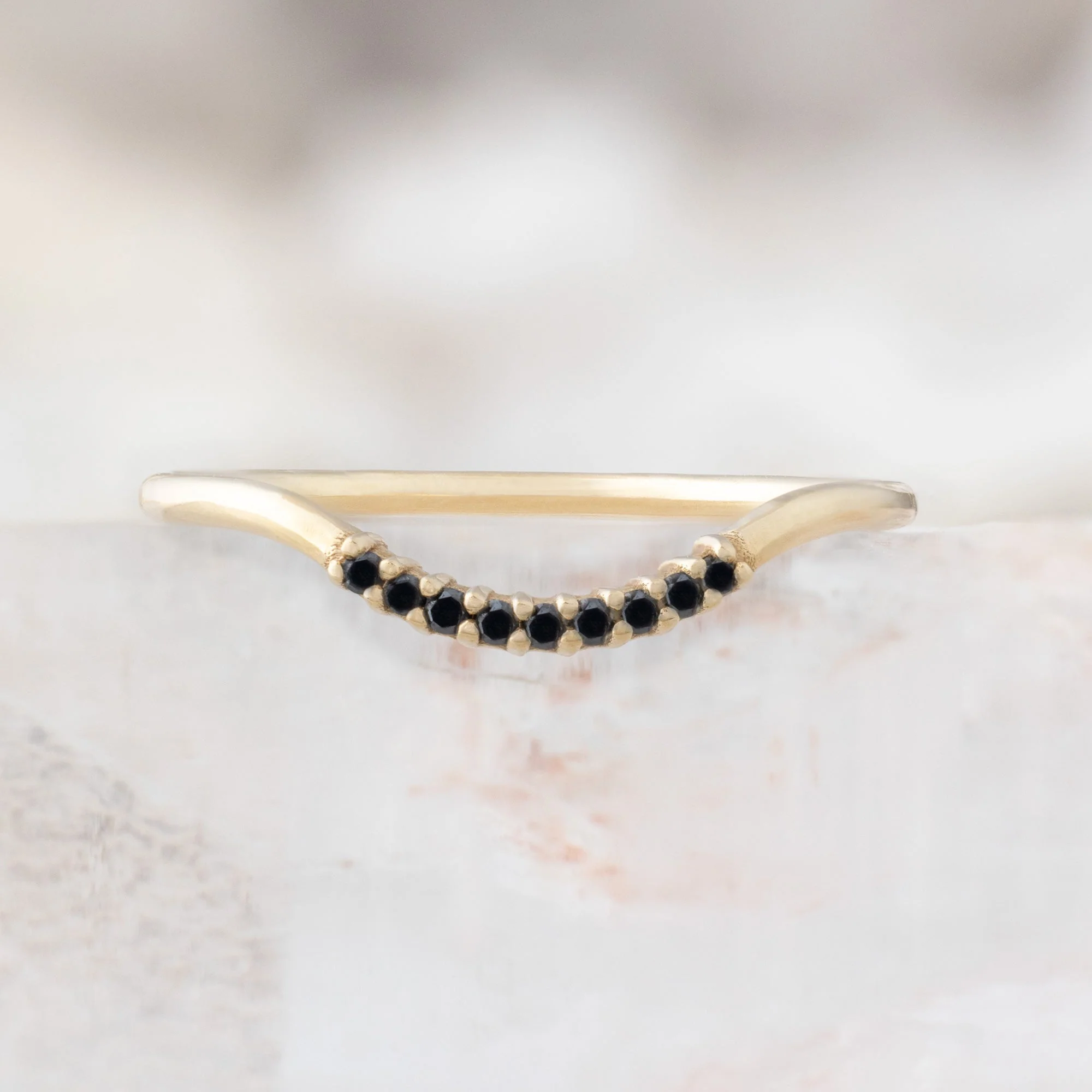 Black Diamond Pavé Arc Stacking Band | Yellow, Rose or White Gold - Image 4