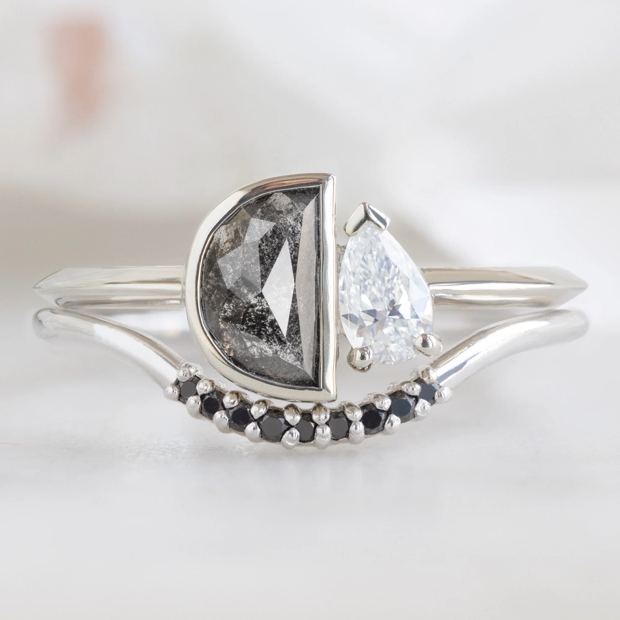 Black Diamond Pavé Arc Stacking Band | Yellow, Rose or White Gold - Image 8
