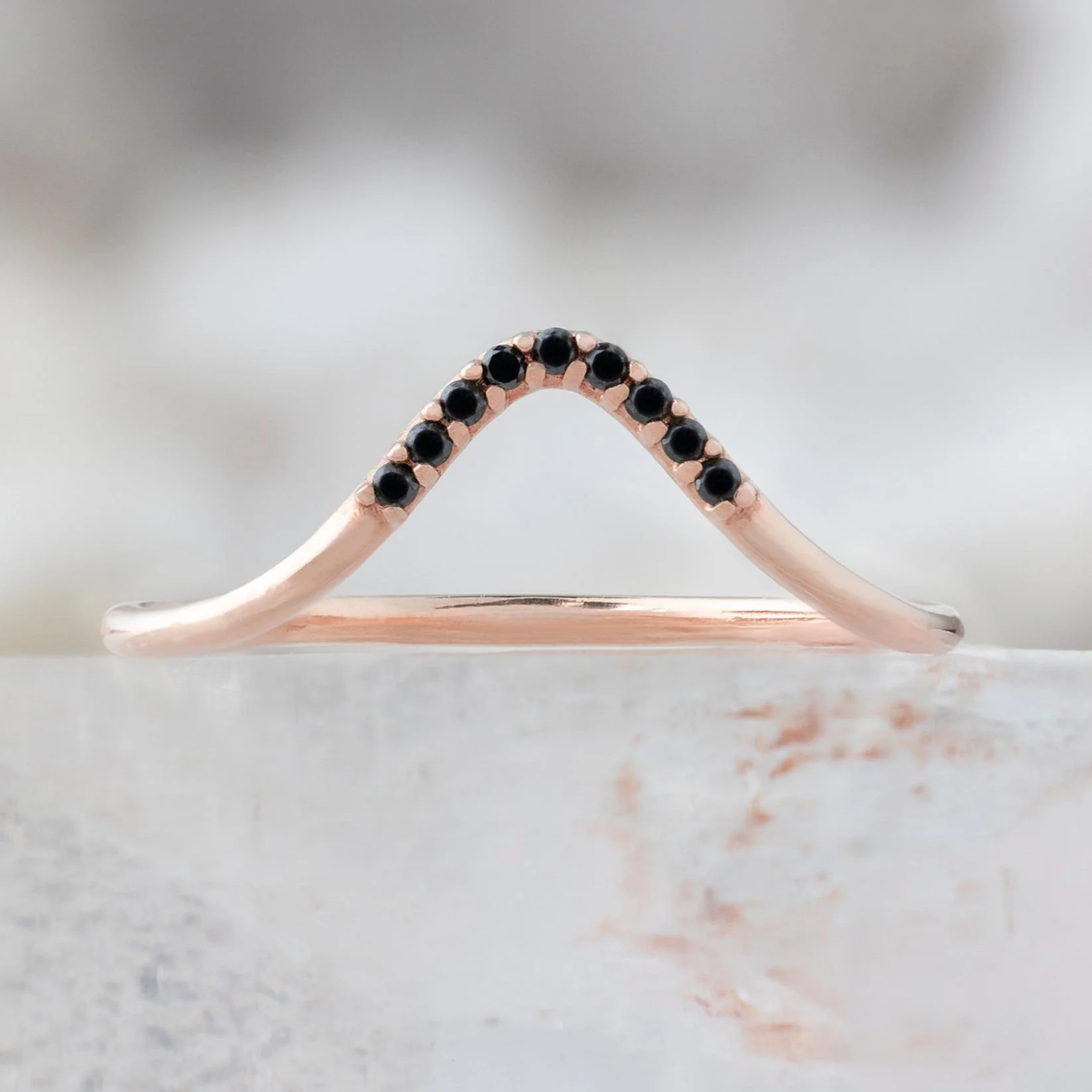 Black Diamond Pavé Peak Stacking Band | Yellow, Rose or White Gold