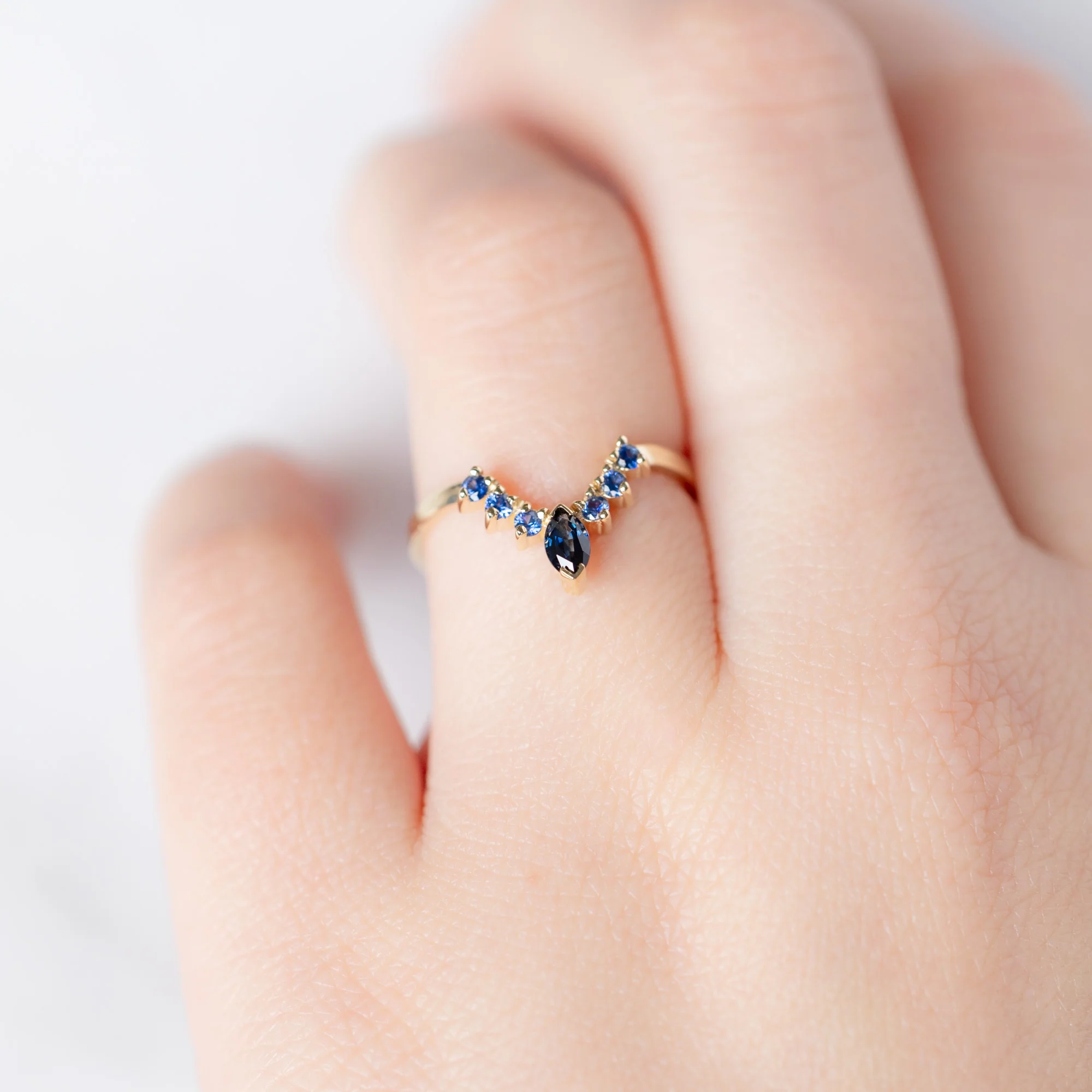 Sapphire Marquise Sunburst Stacking Band | Yellow, Rose or White Gold - Image 3