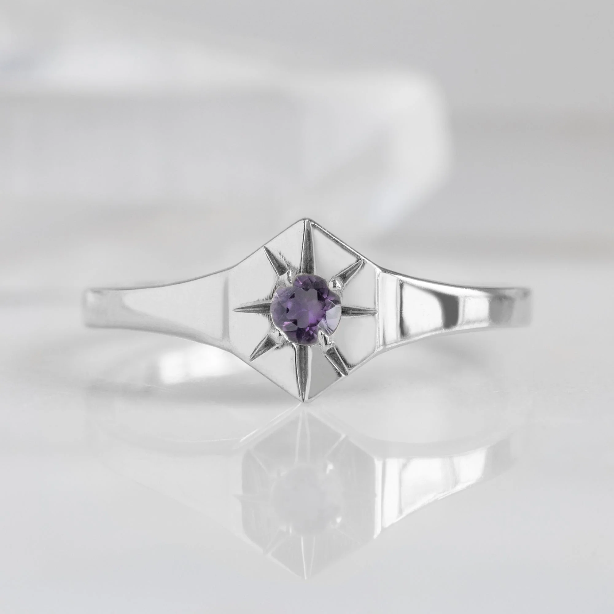 Amethyst Birthstone Signet Ring | Yellow, Rose or White Gold - Image 7