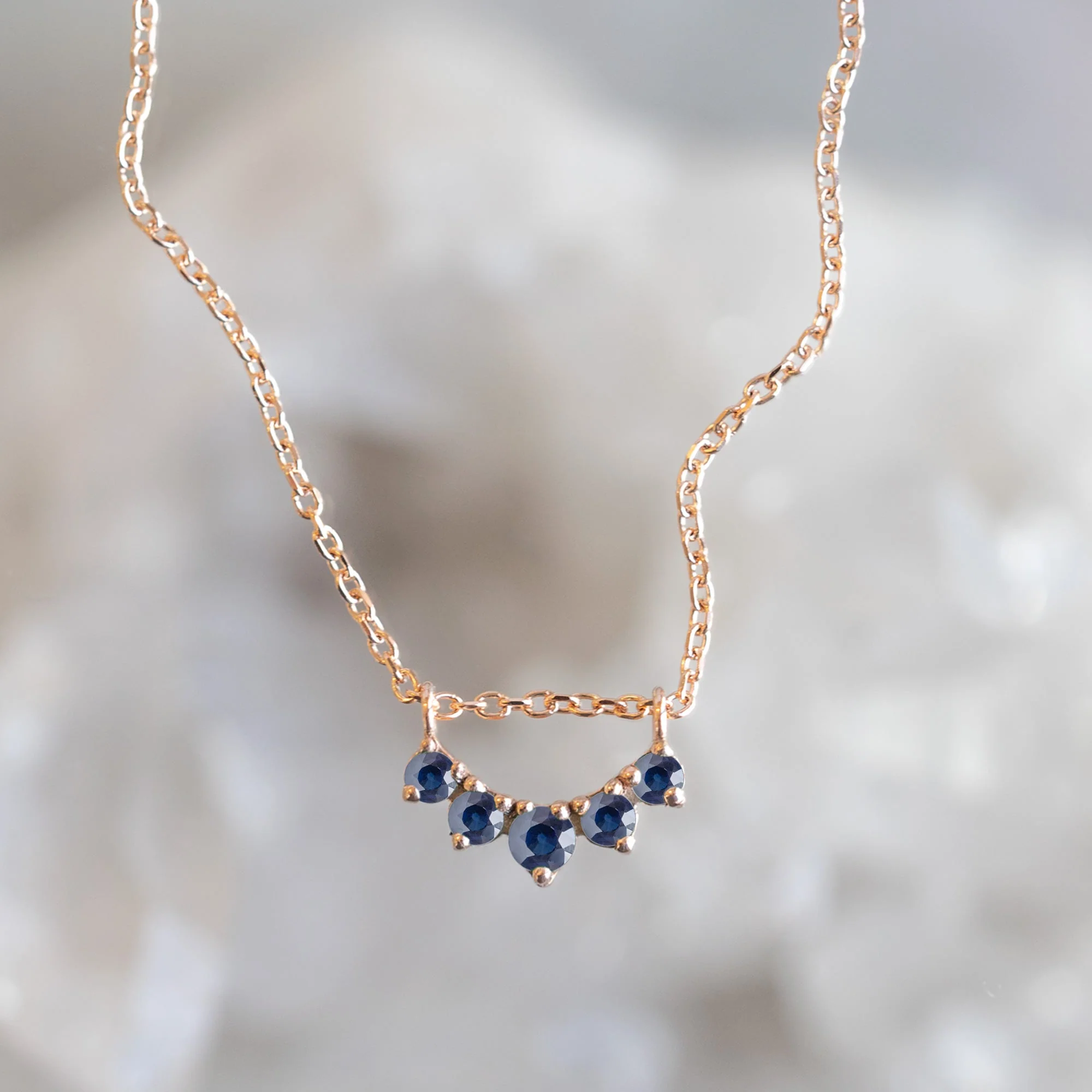 Blue Sapphire Gemstone Sunburst Necklace | Yellow, Rose or White Gold - Image 4