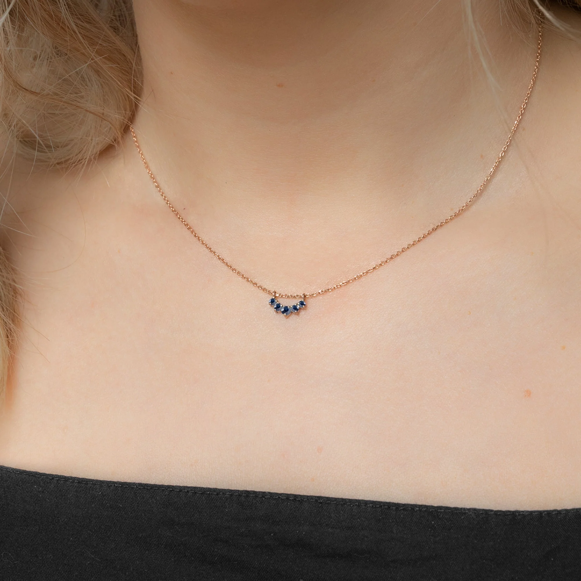 Blue Sapphire Gemstone Sunburst Necklace | Yellow, Rose or White Gold - Image 5