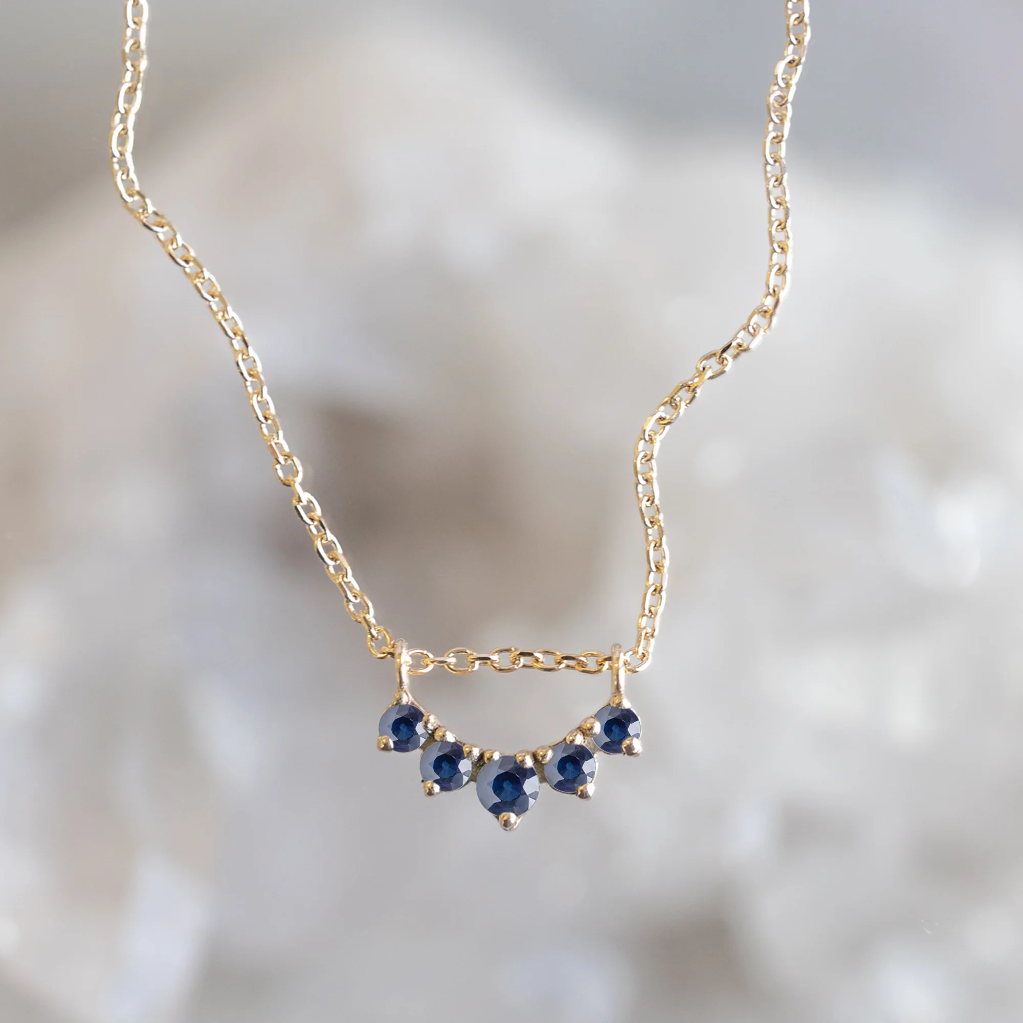 Blue Sapphire Gemstone Sunburst Necklace | Yellow, Rose or White Gold - Image 7