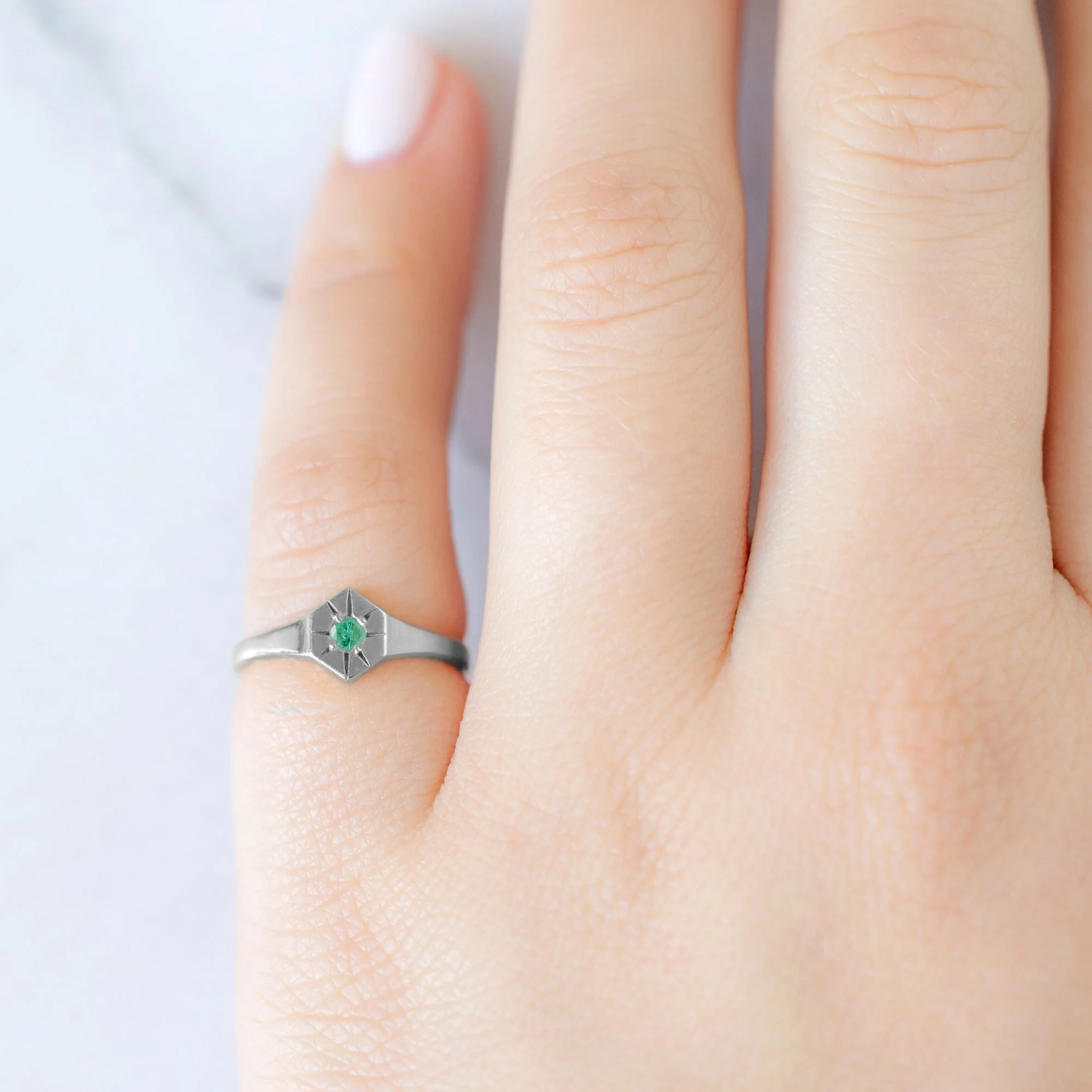 Emerald Birthstone Signet Ring | Yellow, Rose or White Gold - Image 5