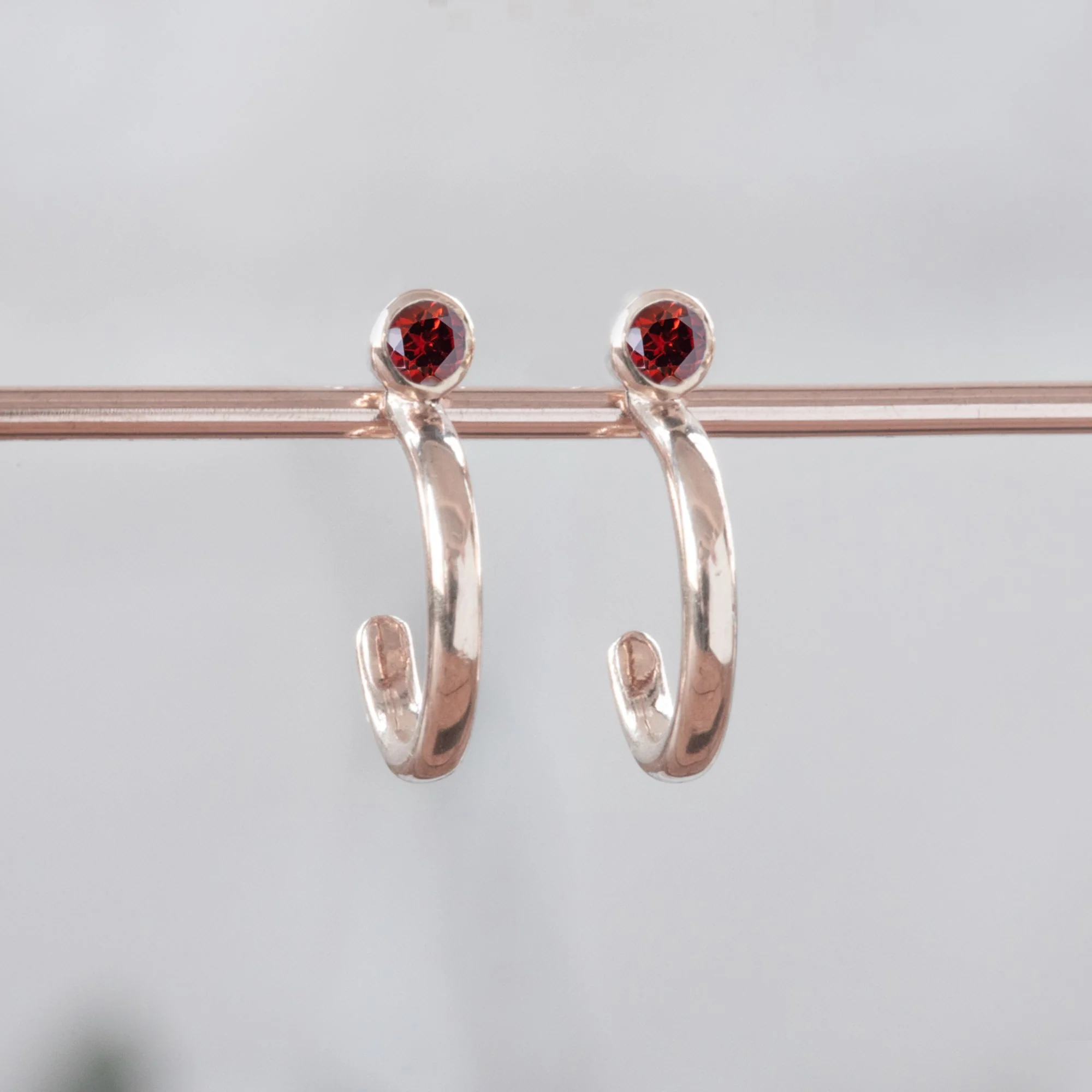 Garnet Birthstone Hoop Earrings | Yellow, Rose or White Gold - Image 3