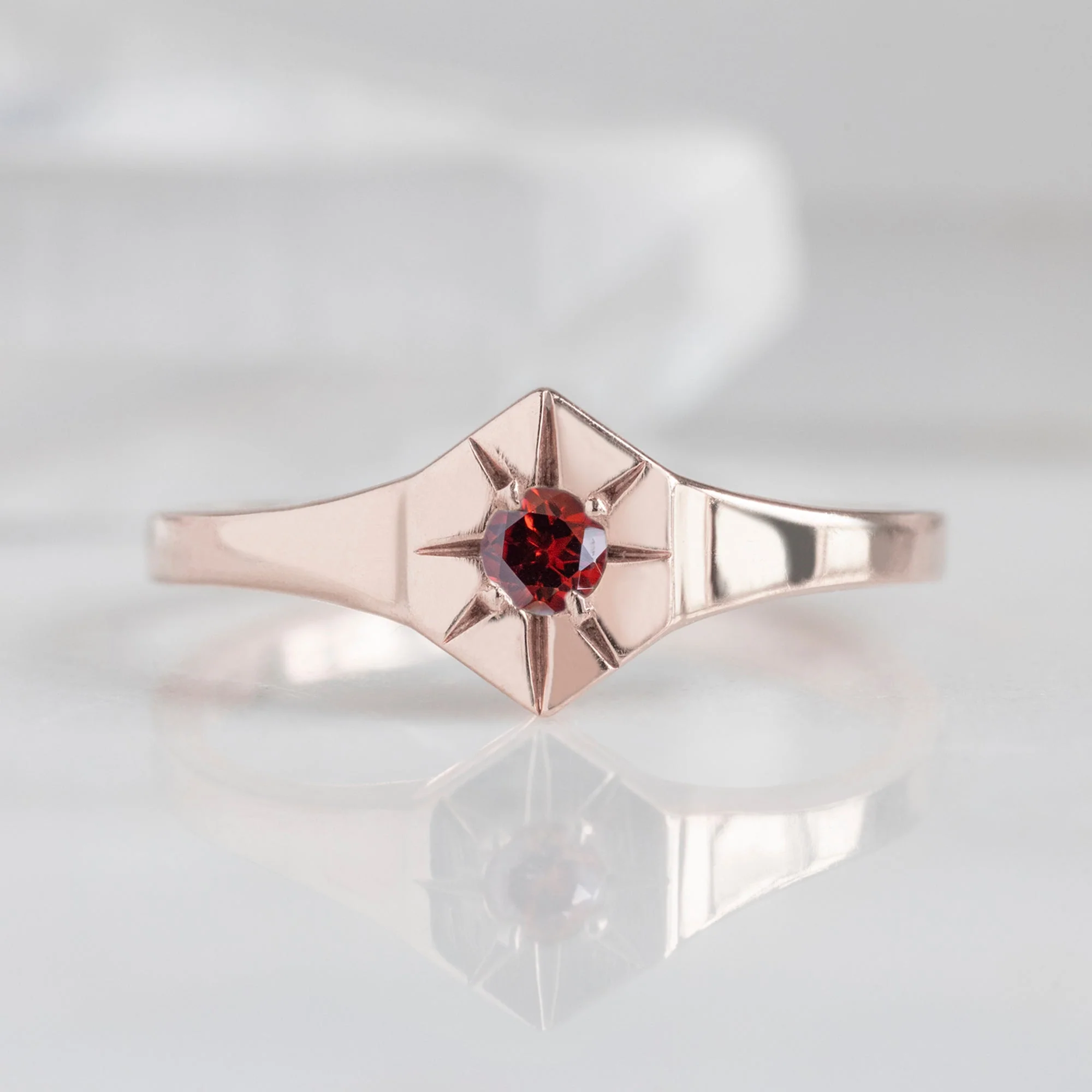 Garnet Birthstone Signet Ring | Yellow, Rose or White Gold - Image 4